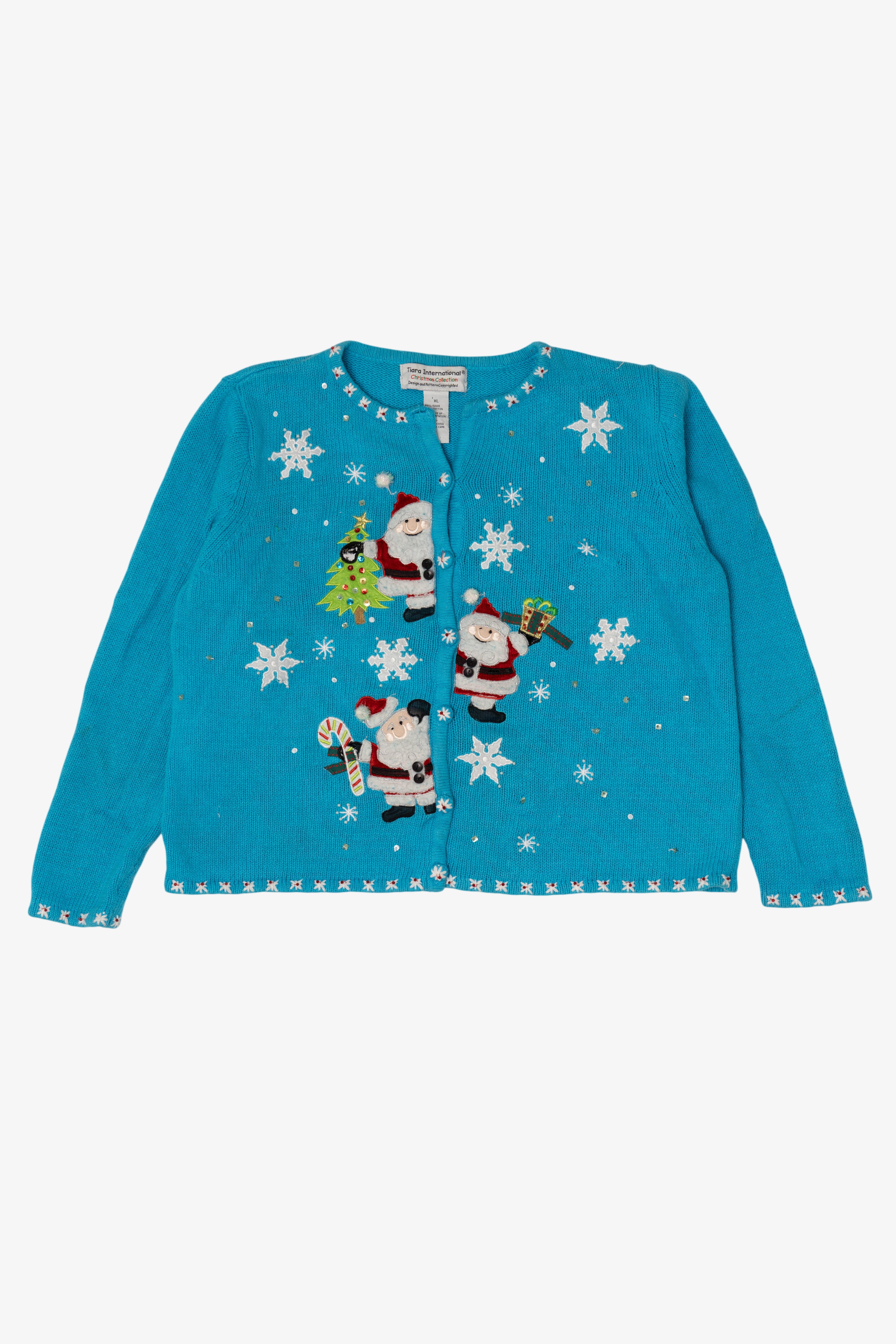 Vintage Blue Tiara International Santa Ugly Christmas Cardigan (2000s)