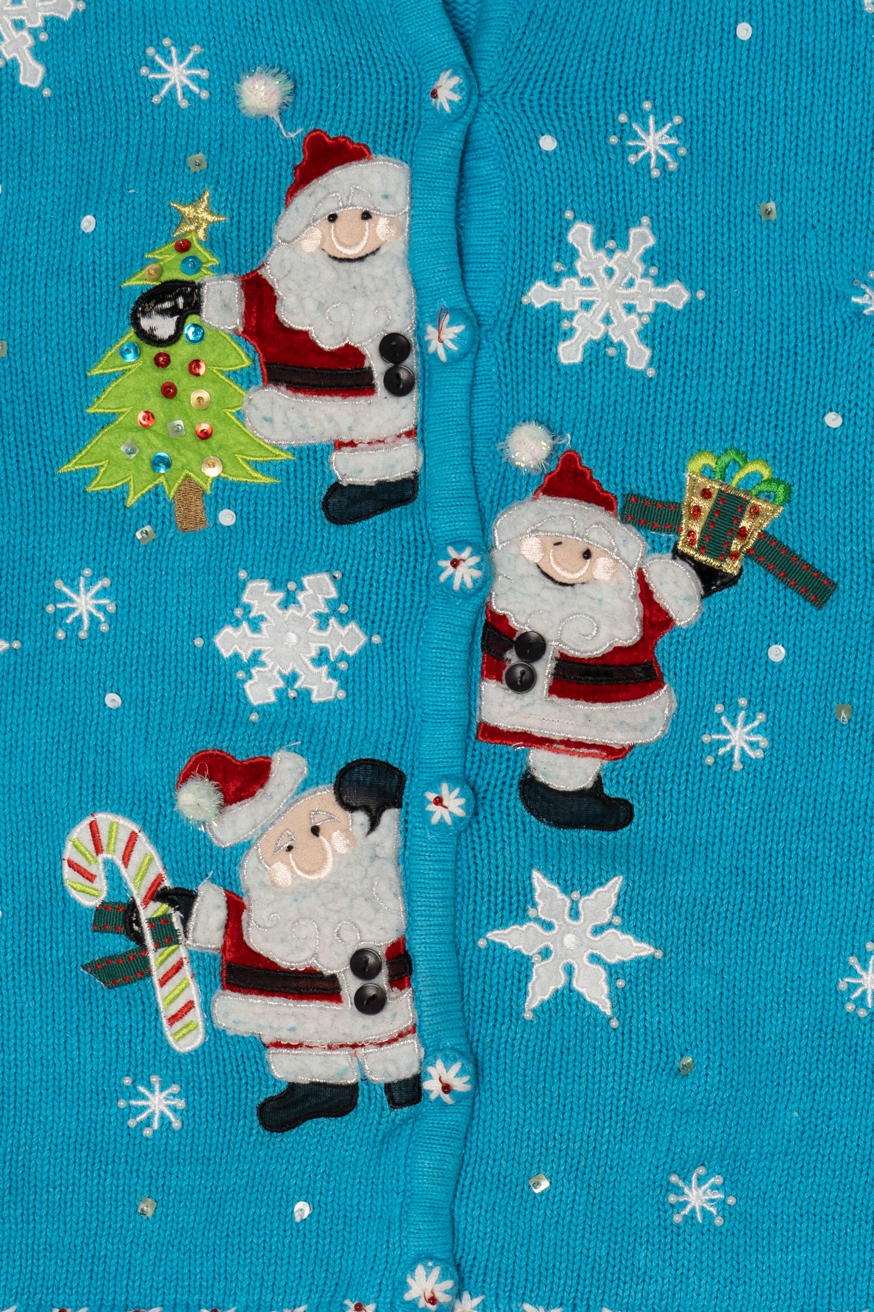 Vintage Blue Tiara International Santa Ugly Christmas Cardigan (2000s)
