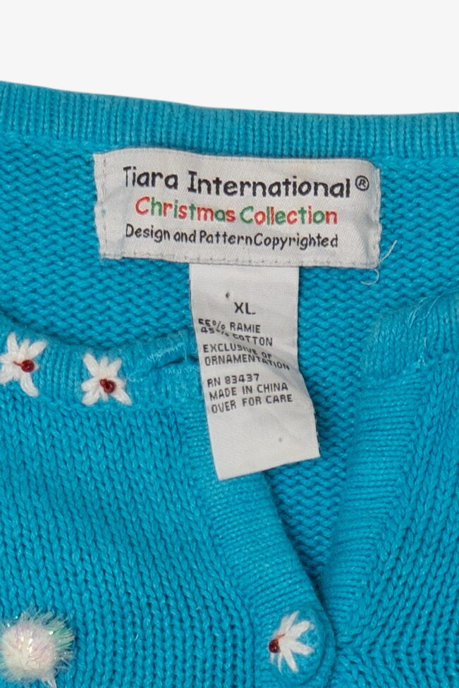 Vintage Blue Tiara International Santa Ugly Christmas Cardigan (2000s)