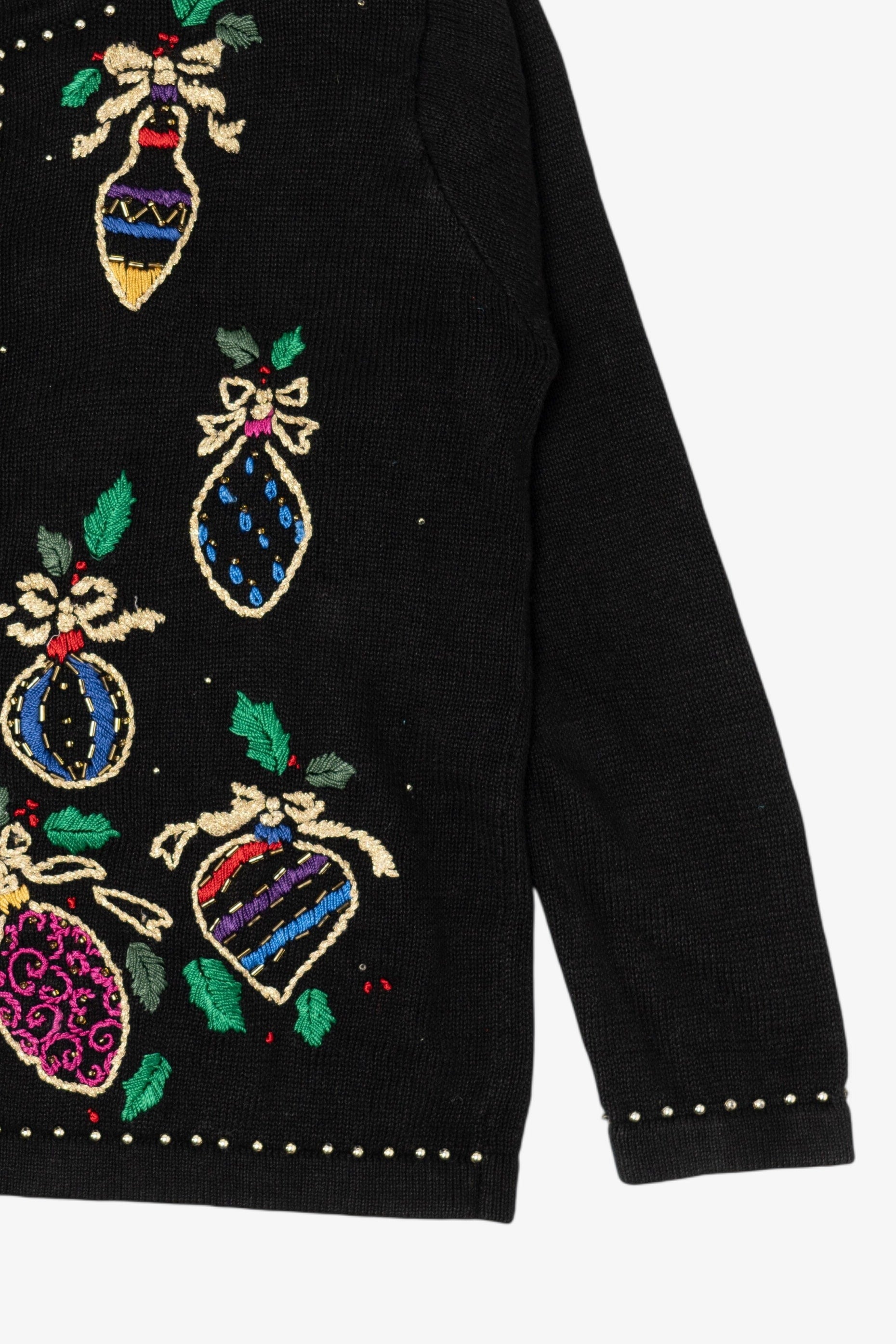 Vintage Black Arriviste Ornaments Ugly Christmas Cardigan (1990s)