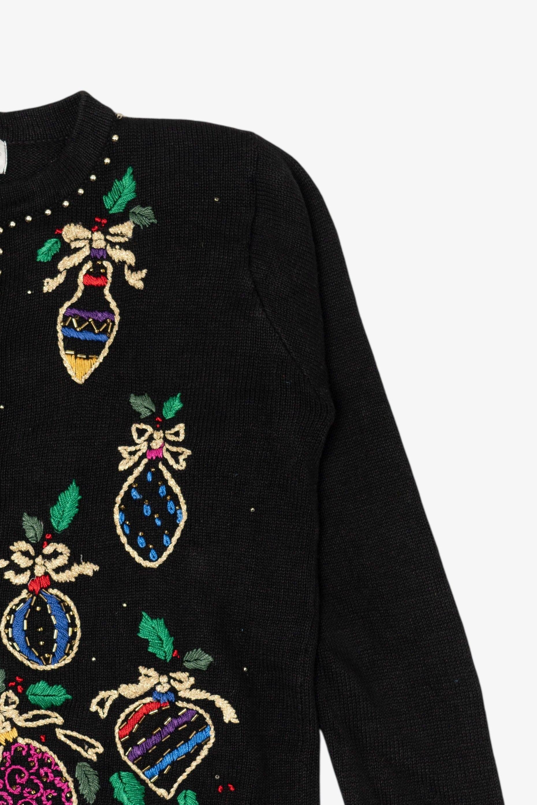 Vintage Black Arriviste Ornaments Ugly Christmas Cardigan (1990s)