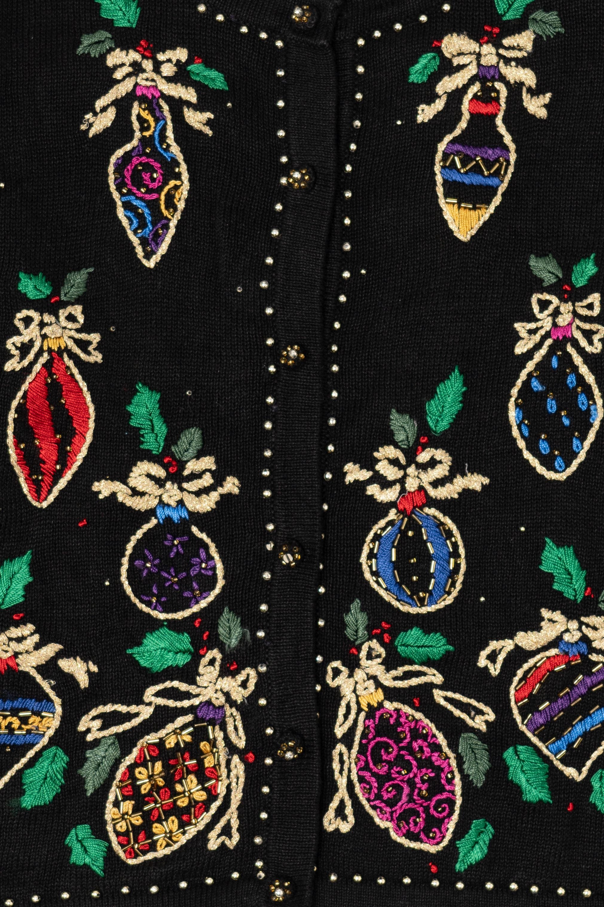 Vintage Black Arriviste Ornaments Ugly Christmas Cardigan (1990s)