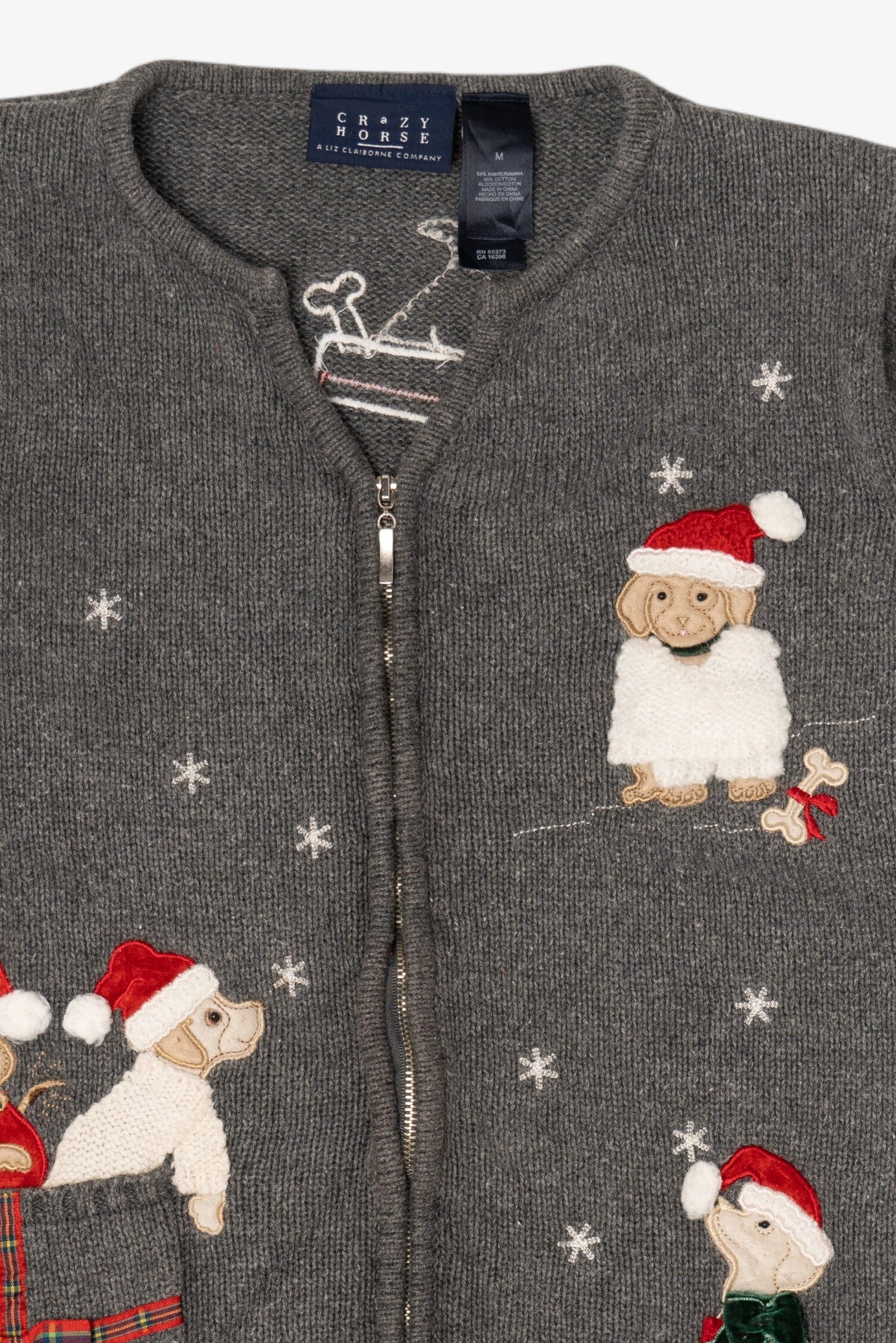 Vintage Gray Crazy Horse Dogs Ugly Christmas Cardigan (2000s)