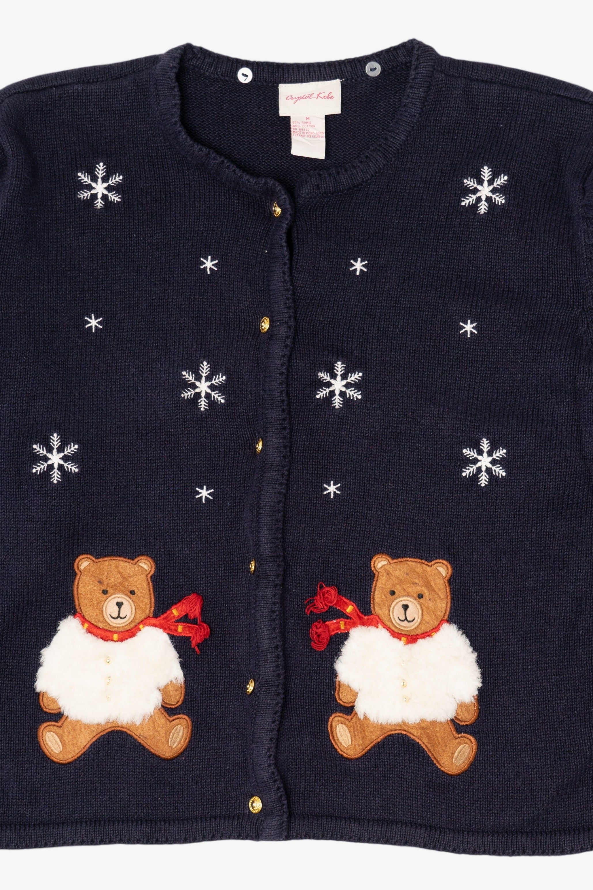 Vintage Navy Blue Crystal Kobe Teddy Bears Ugly Christmas Cardigan (1990s)