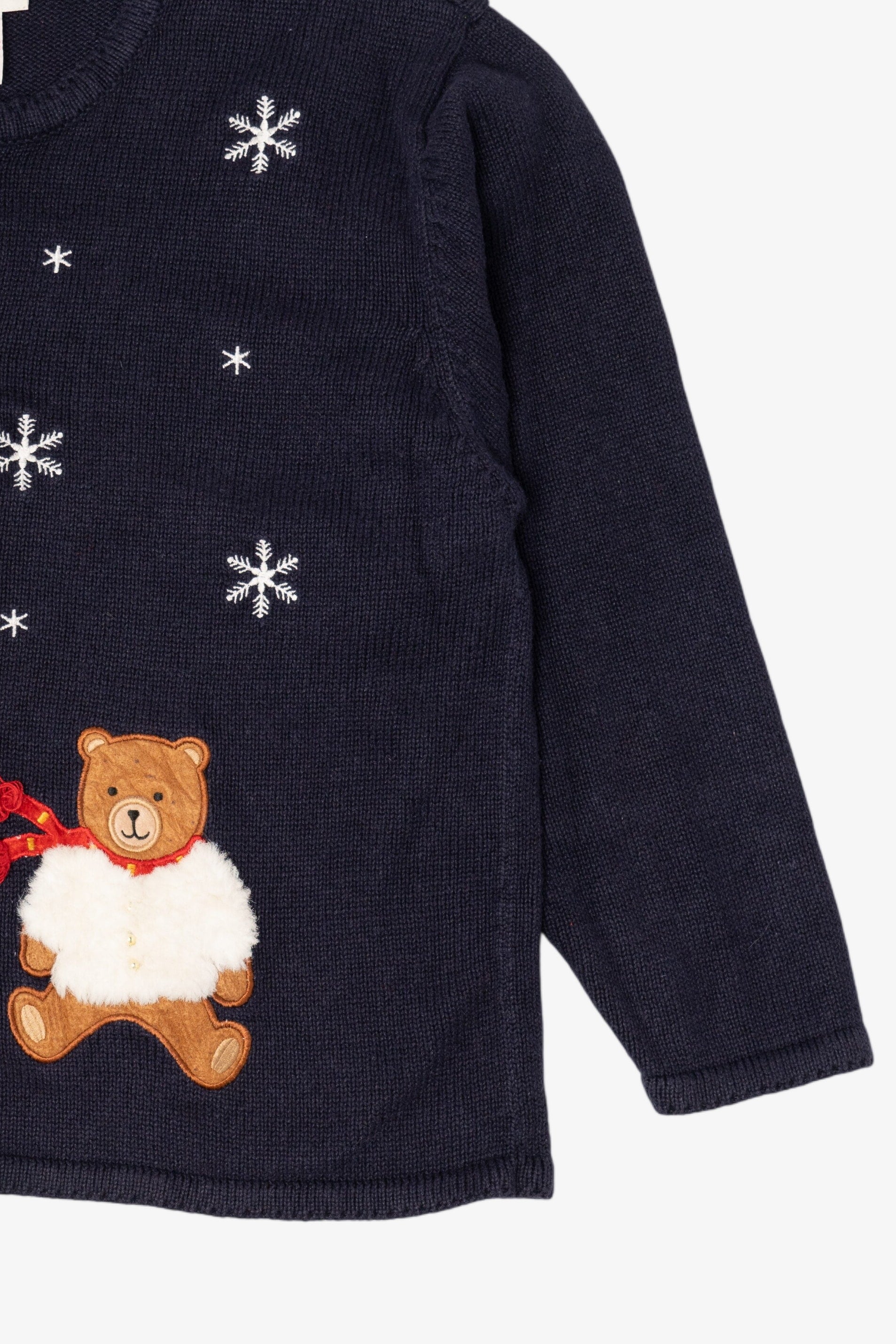 Vintage Navy Blue Crystal Kobe Teddy Bears Ugly Christmas Cardigan (1990s)