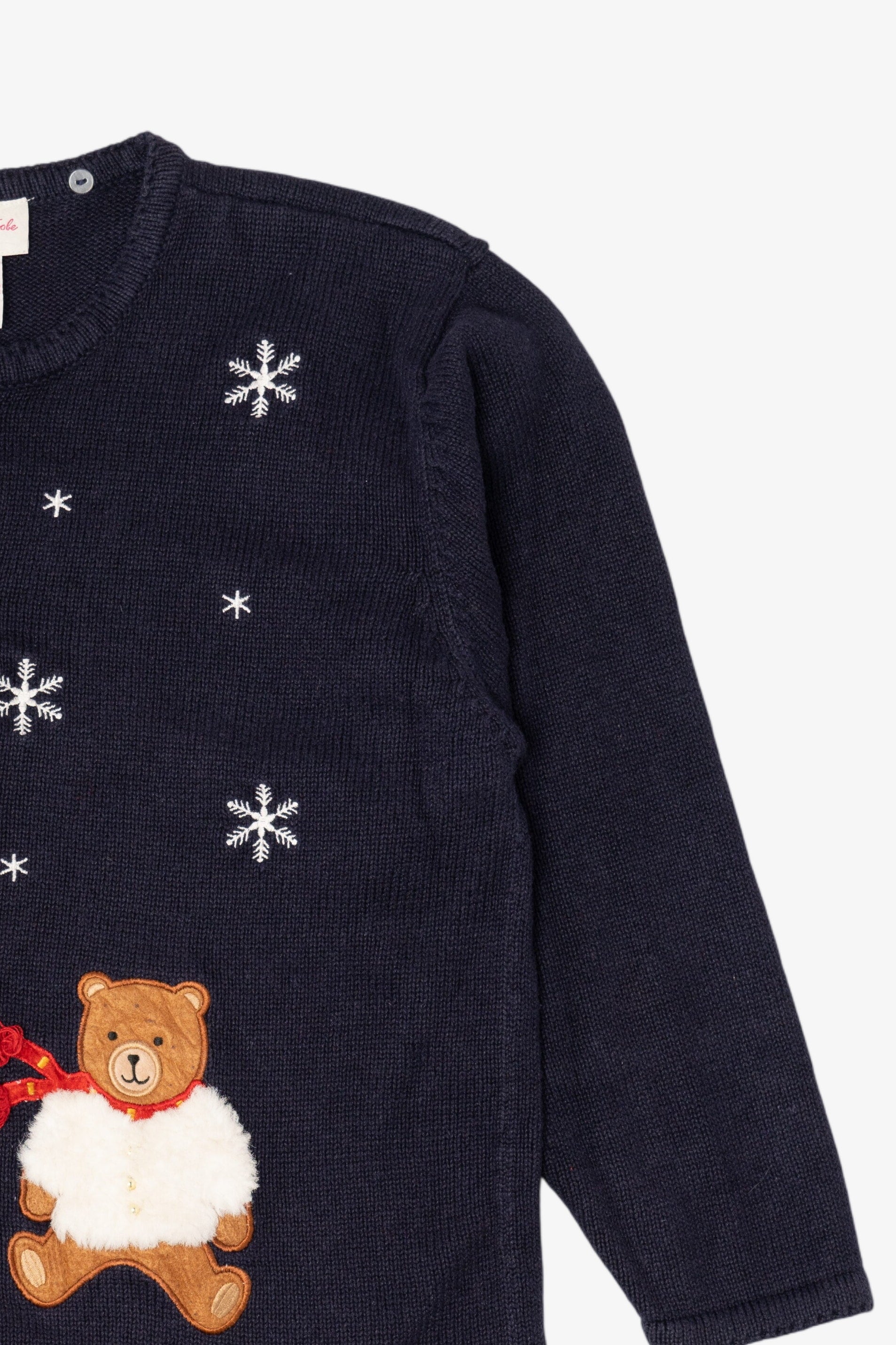 Vintage Navy Blue Crystal Kobe Teddy Bears Ugly Christmas Cardigan (1990s)
