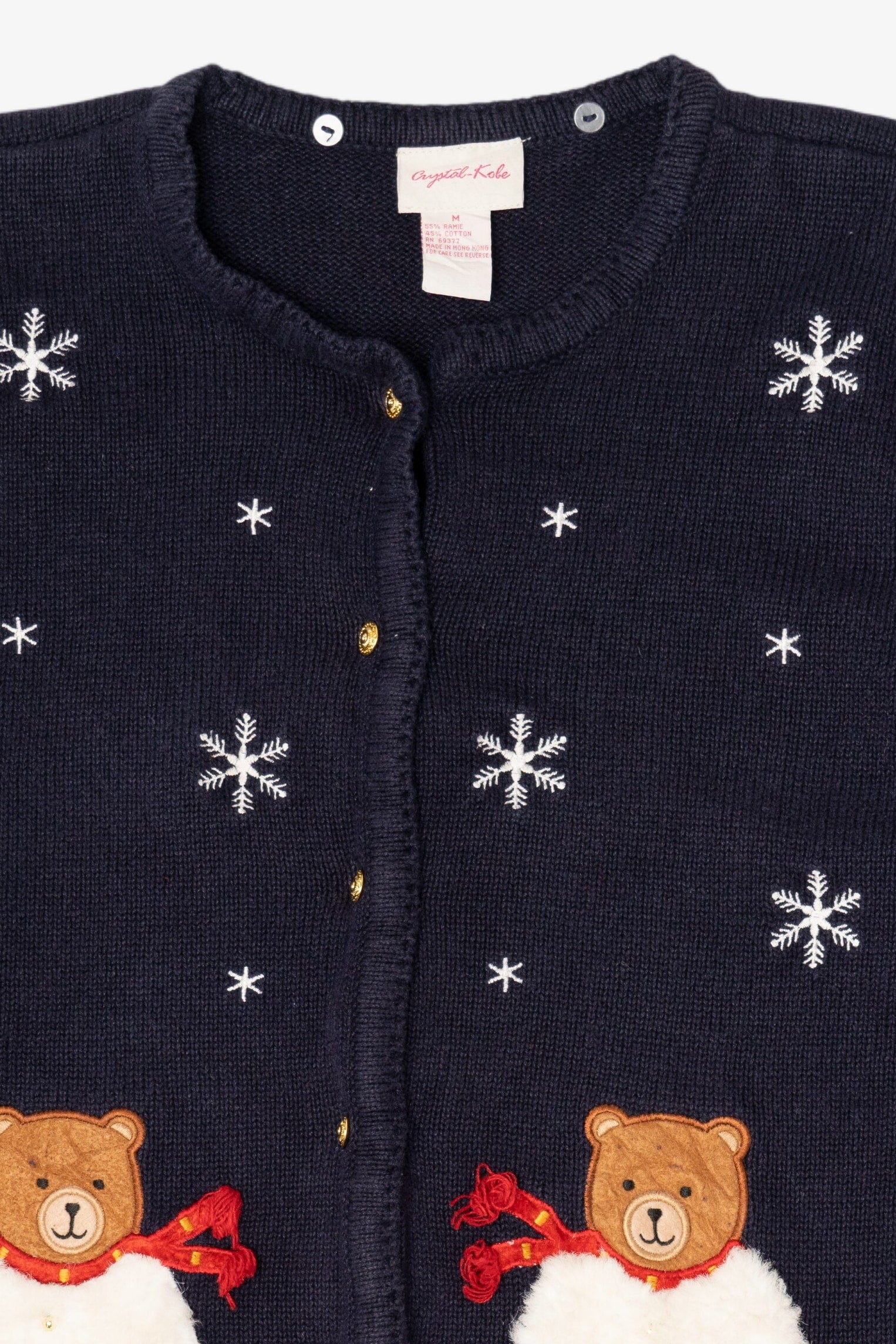 Vintage Navy Blue Crystal Kobe Teddy Bears Ugly Christmas Cardigan (1990s)