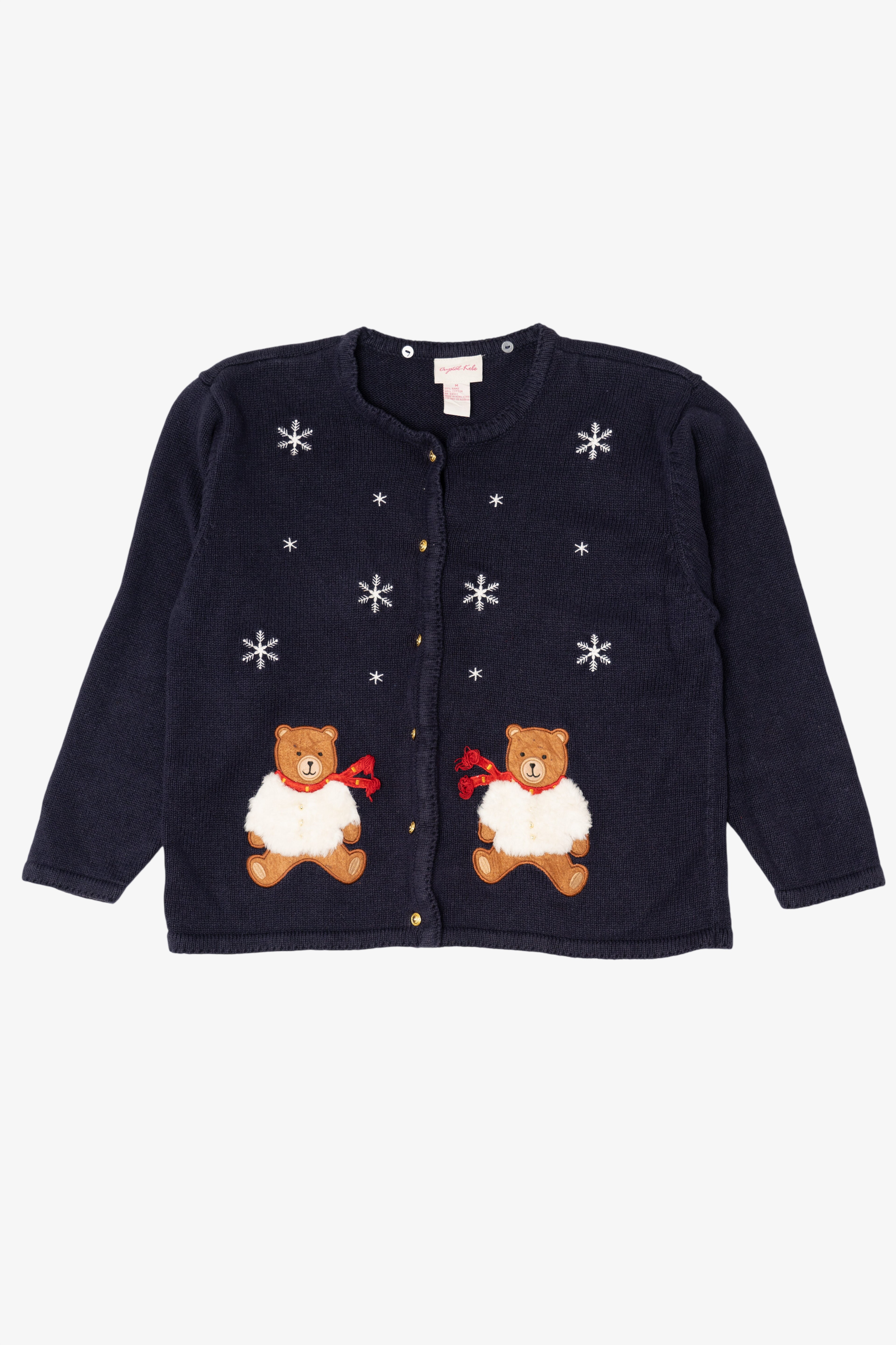 Vintage Navy Blue Crystal Kobe Teddy Bears Ugly Christmas Cardigan (1990s)