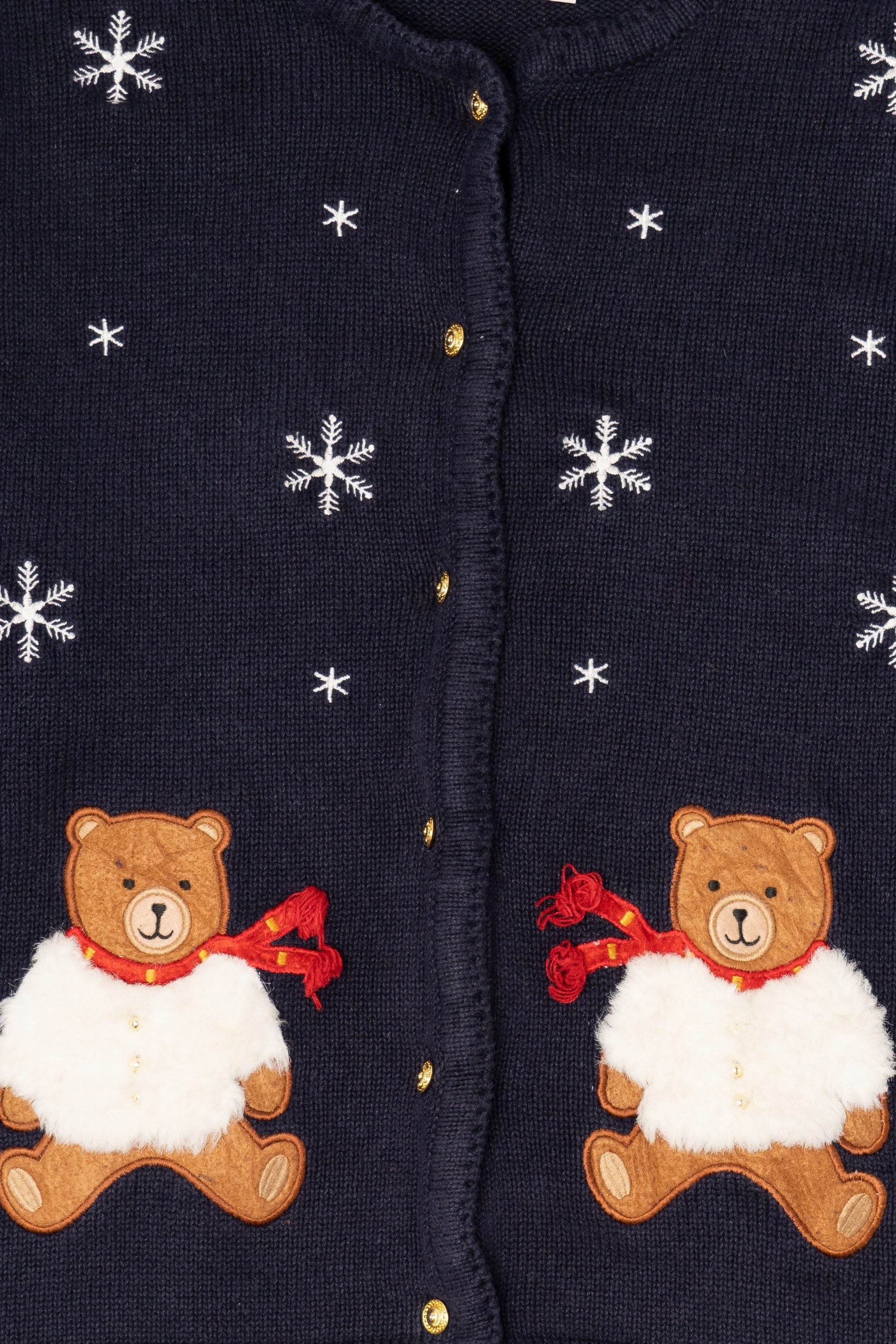 Vintage Navy Blue Crystal Kobe Teddy Bears Ugly Christmas Cardigan (1990s)