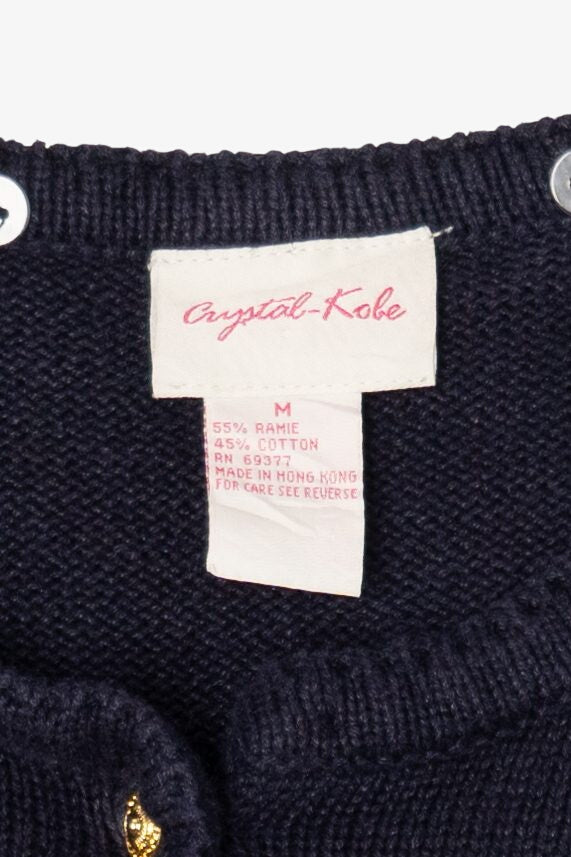 Vintage Navy Blue Crystal Kobe Teddy Bears Ugly Christmas Cardigan (1990s)