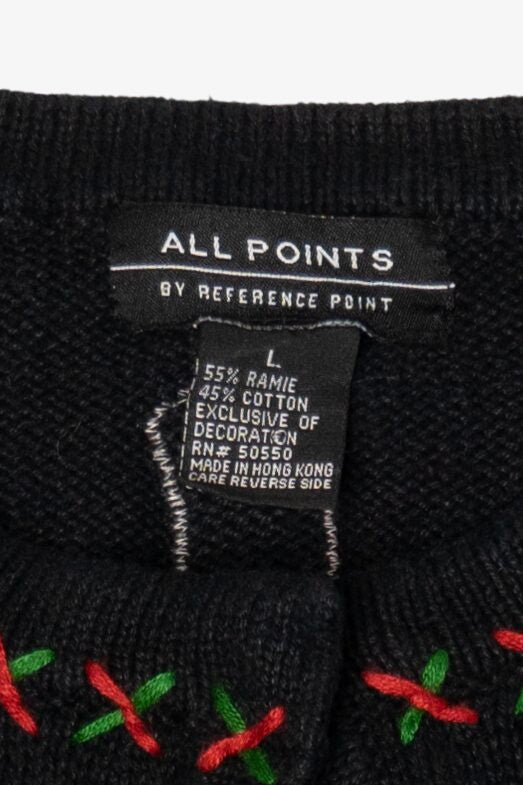 Vintage Black All Points Santa Ugly Christmas Cardigan (1990s)