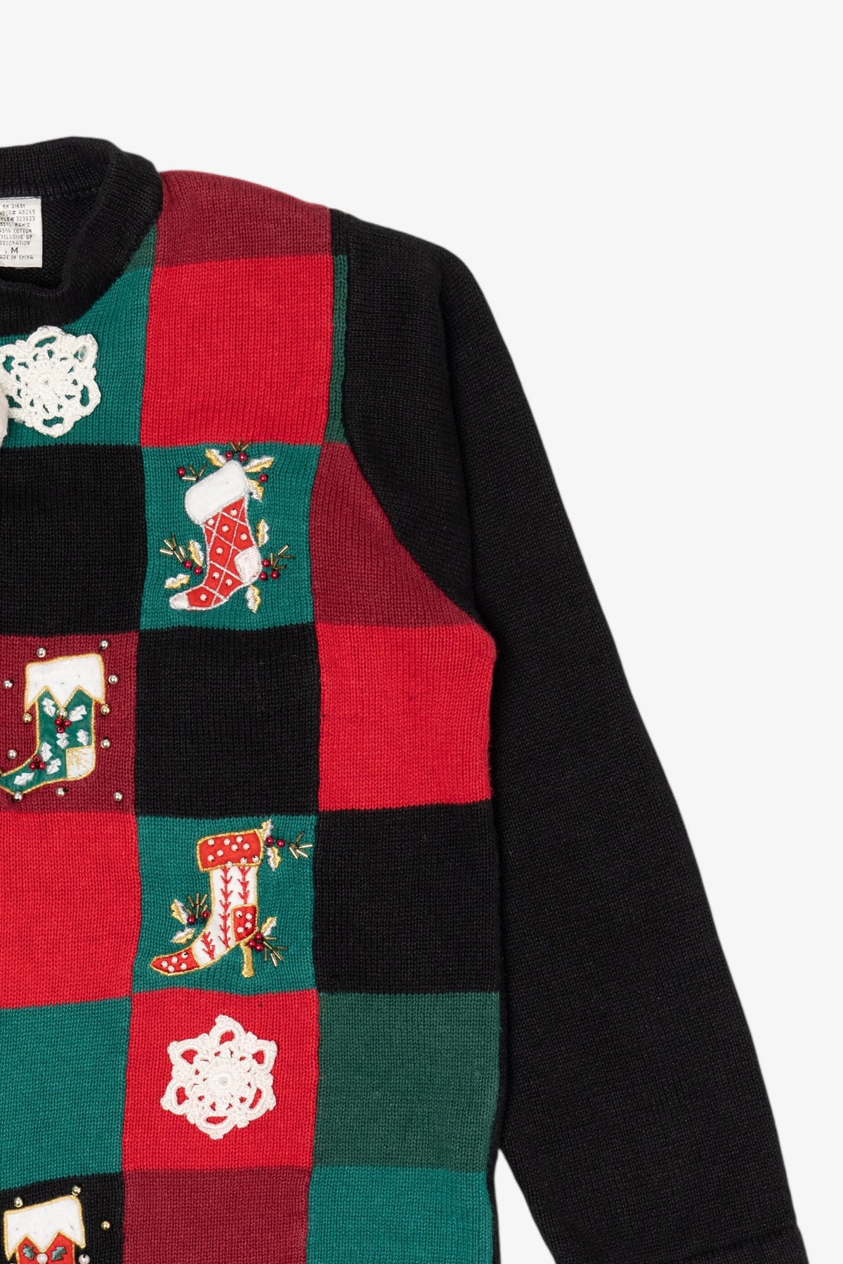 Vintage Black Victoria Jones Stockings Ugly Christmas Cardigan (1990s)