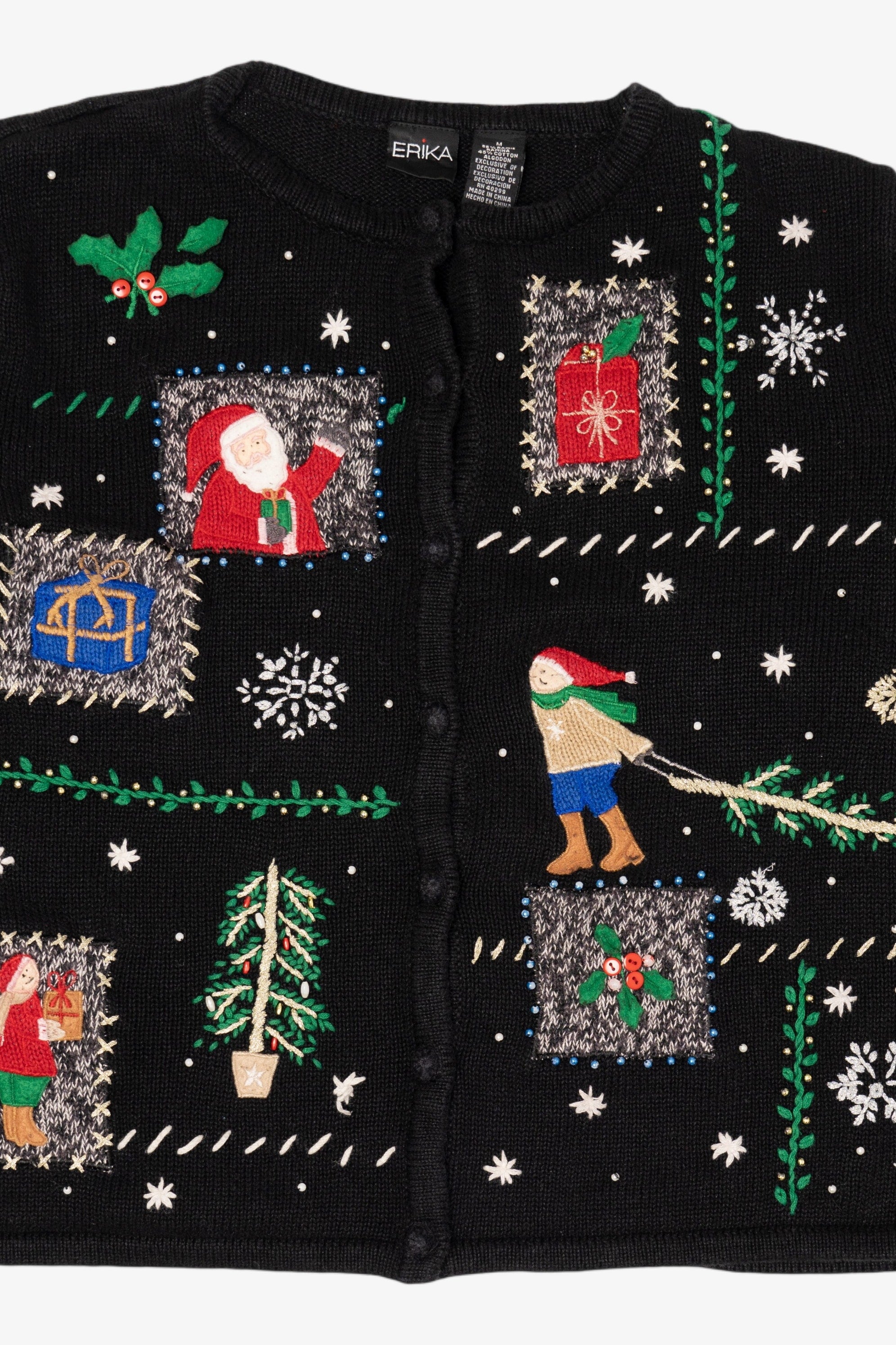 Vintage Black Erika Ugly Christmas Cardigan (1990s)