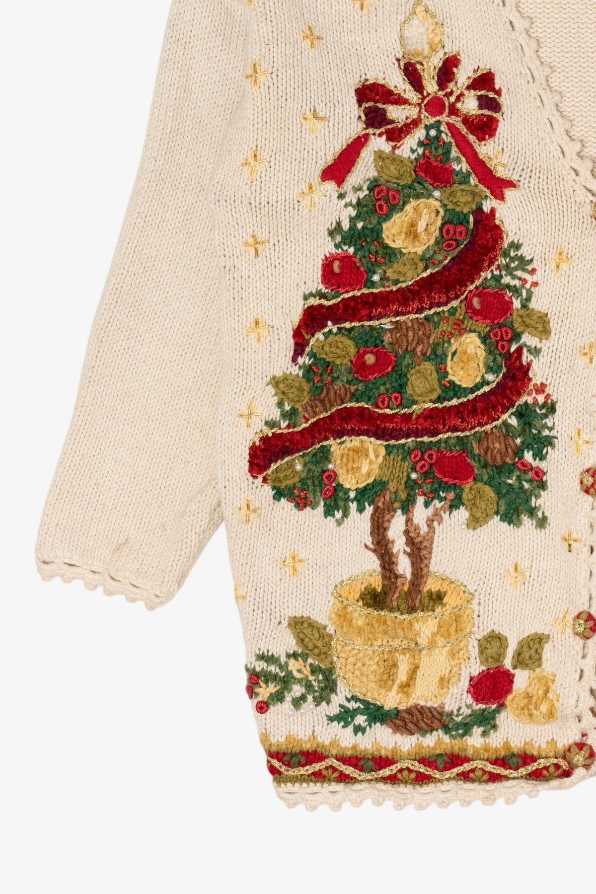 Vintage Ivory Tiara International Ugly Christmas Cardigan (1990s)