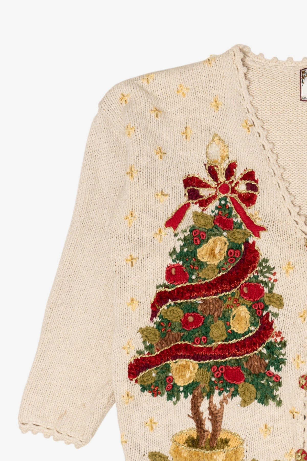 Vintage Ivory Tiara International Ugly Christmas Cardigan (1990s)
