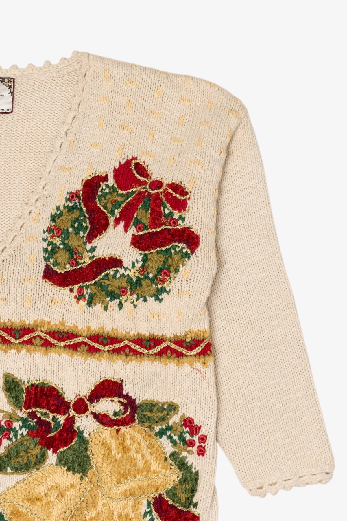 Vintage Ivory Tiara International Ugly Christmas Cardigan (1990s)