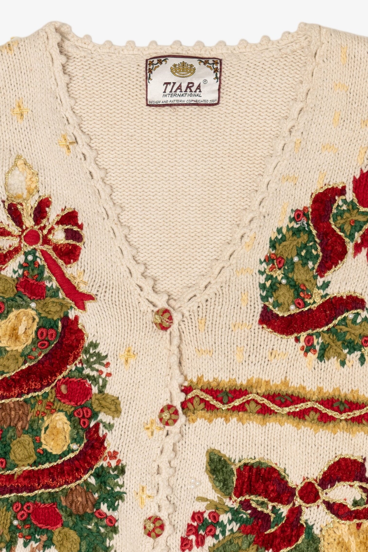 Vintage Ivory Tiara International Ugly Christmas Cardigan (1990s)
