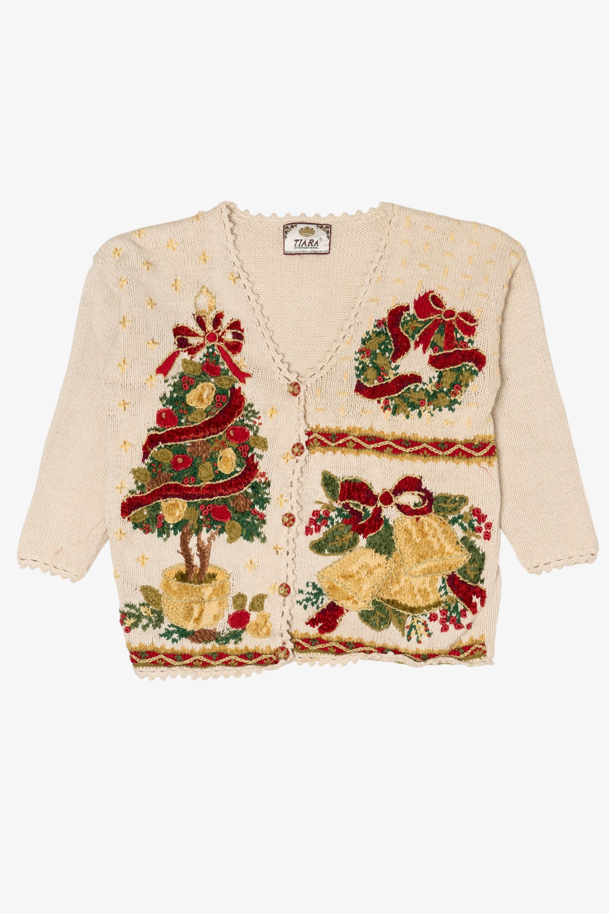 Vintage Ivory Tiara International Ugly Christmas Cardigan (1990s)