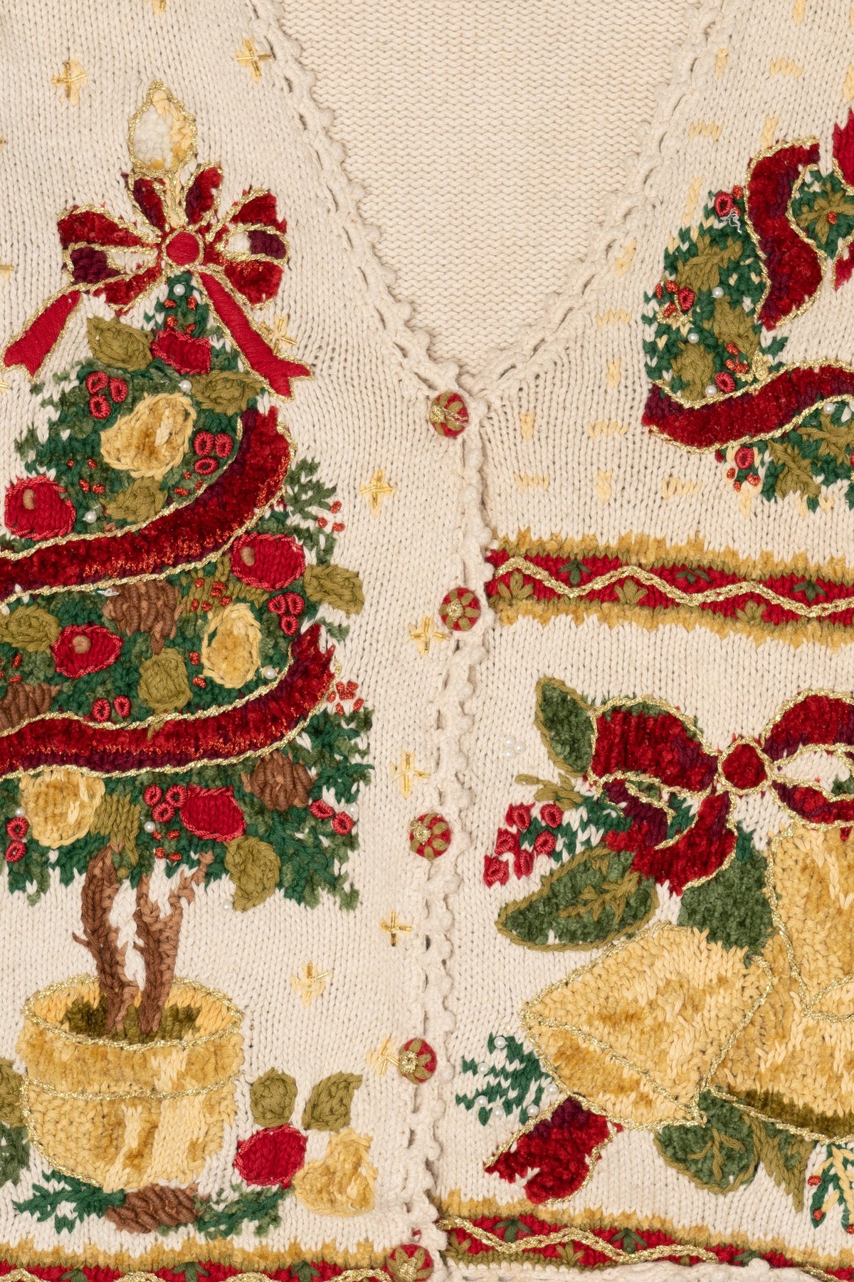 Vintage Ivory Tiara International Ugly Christmas Cardigan (1990s)