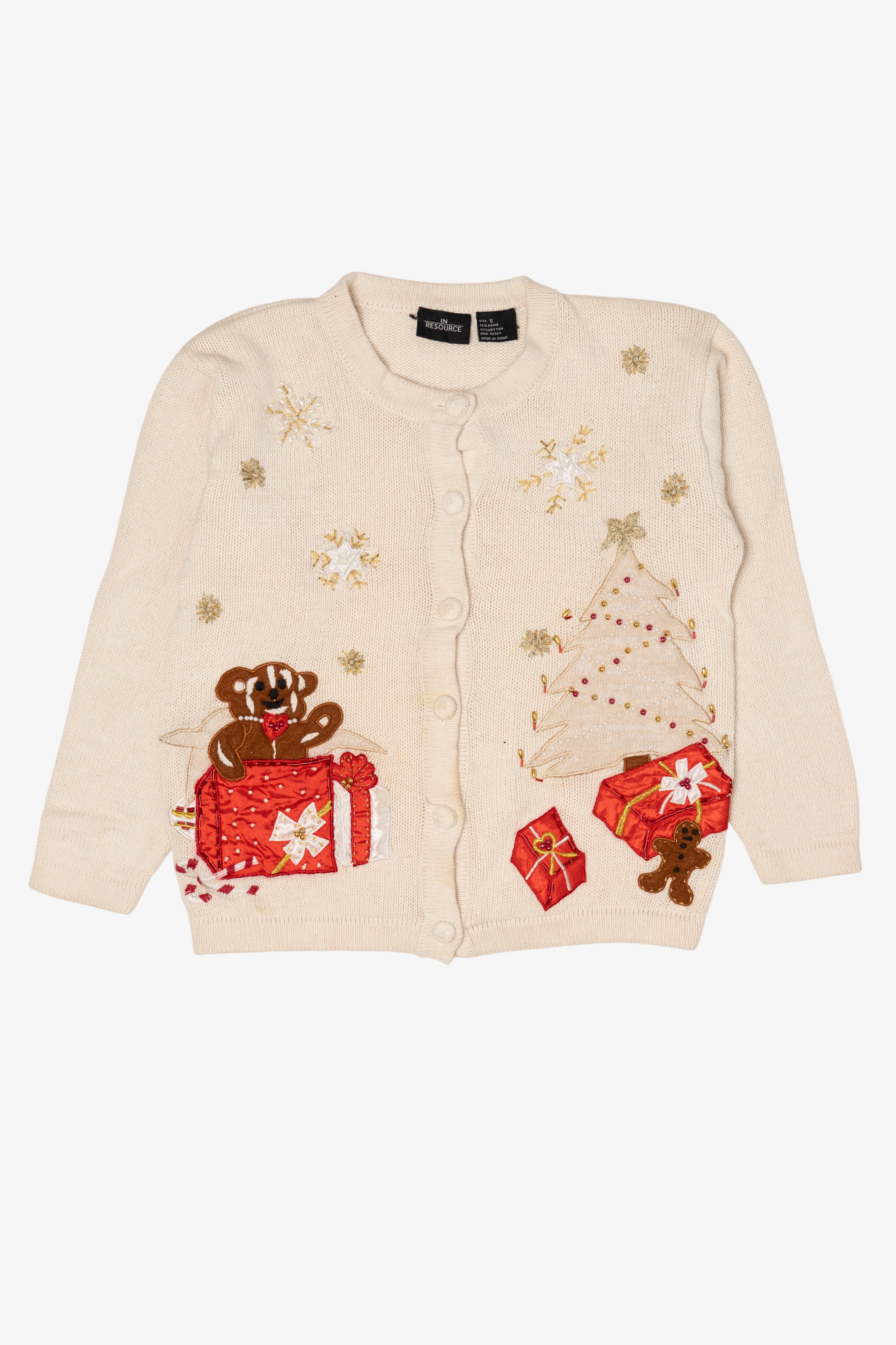 Vintage White In Resource Presents Ugly Christmas Cardigan (1990s)