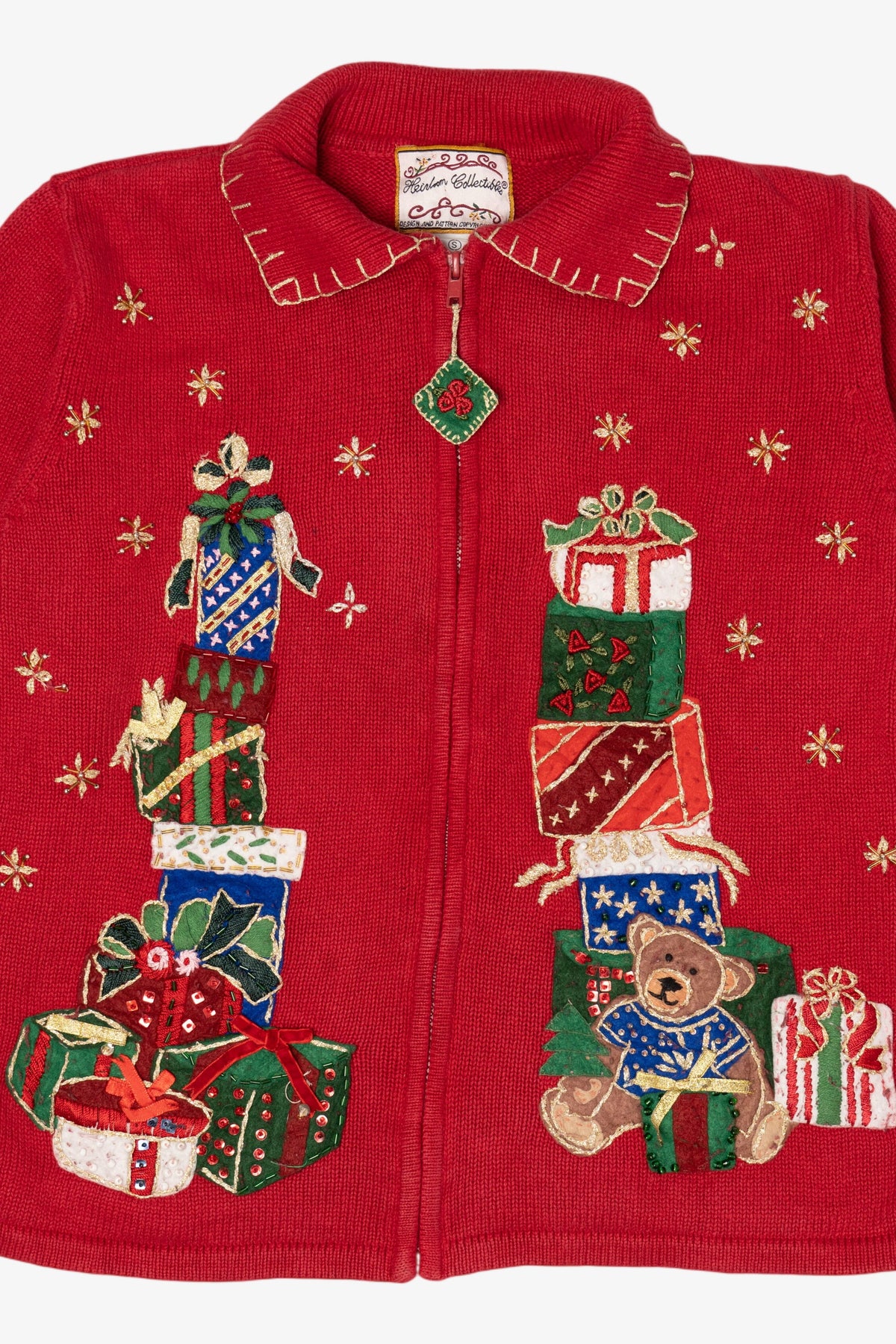 Vintage Red Heirloom Collectible Presents Ugly Christmas Cardigan (2000s)