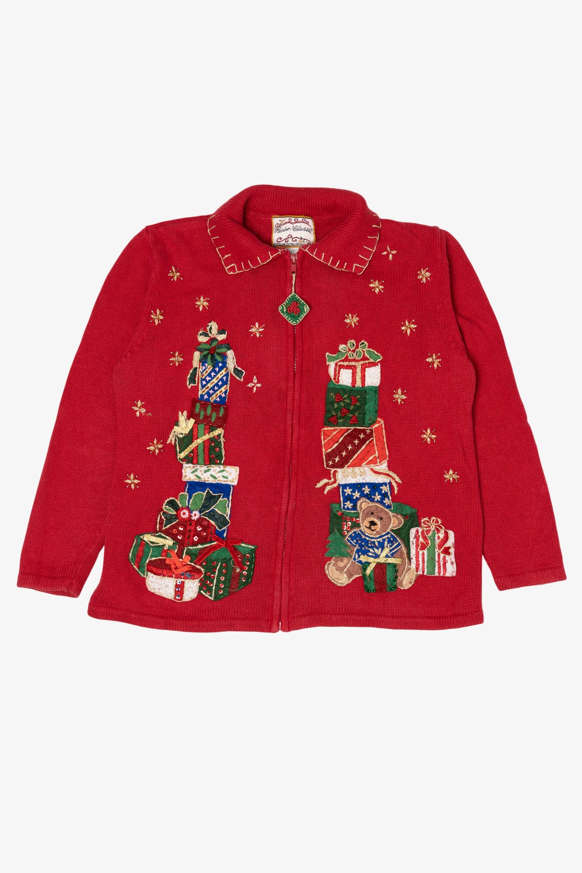 Vintage Red Heirloom Collectible Presents Ugly Christmas Cardigan (2000s)