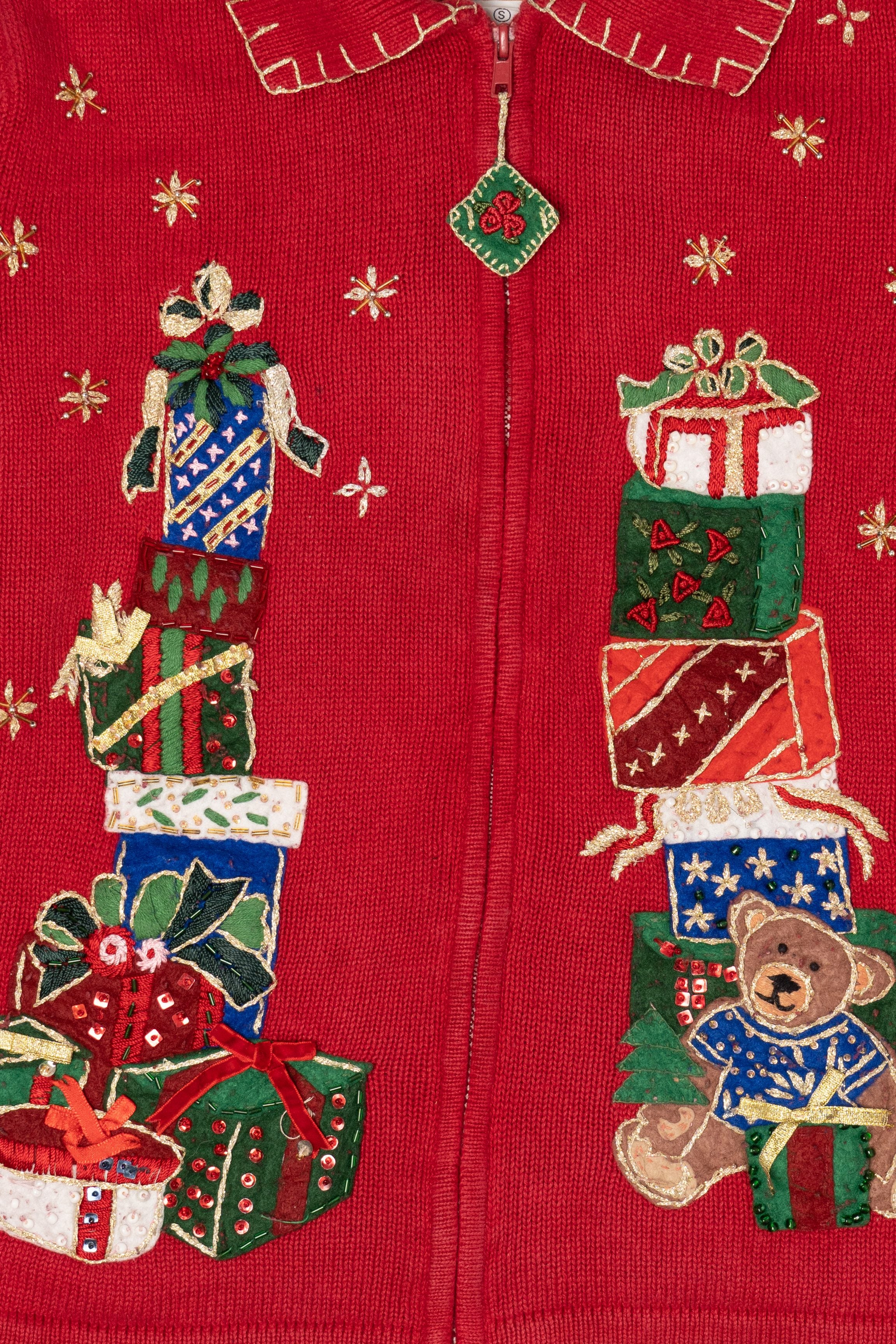 Vintage Red Heirloom Collectible Presents Ugly Christmas Cardigan (2000s)