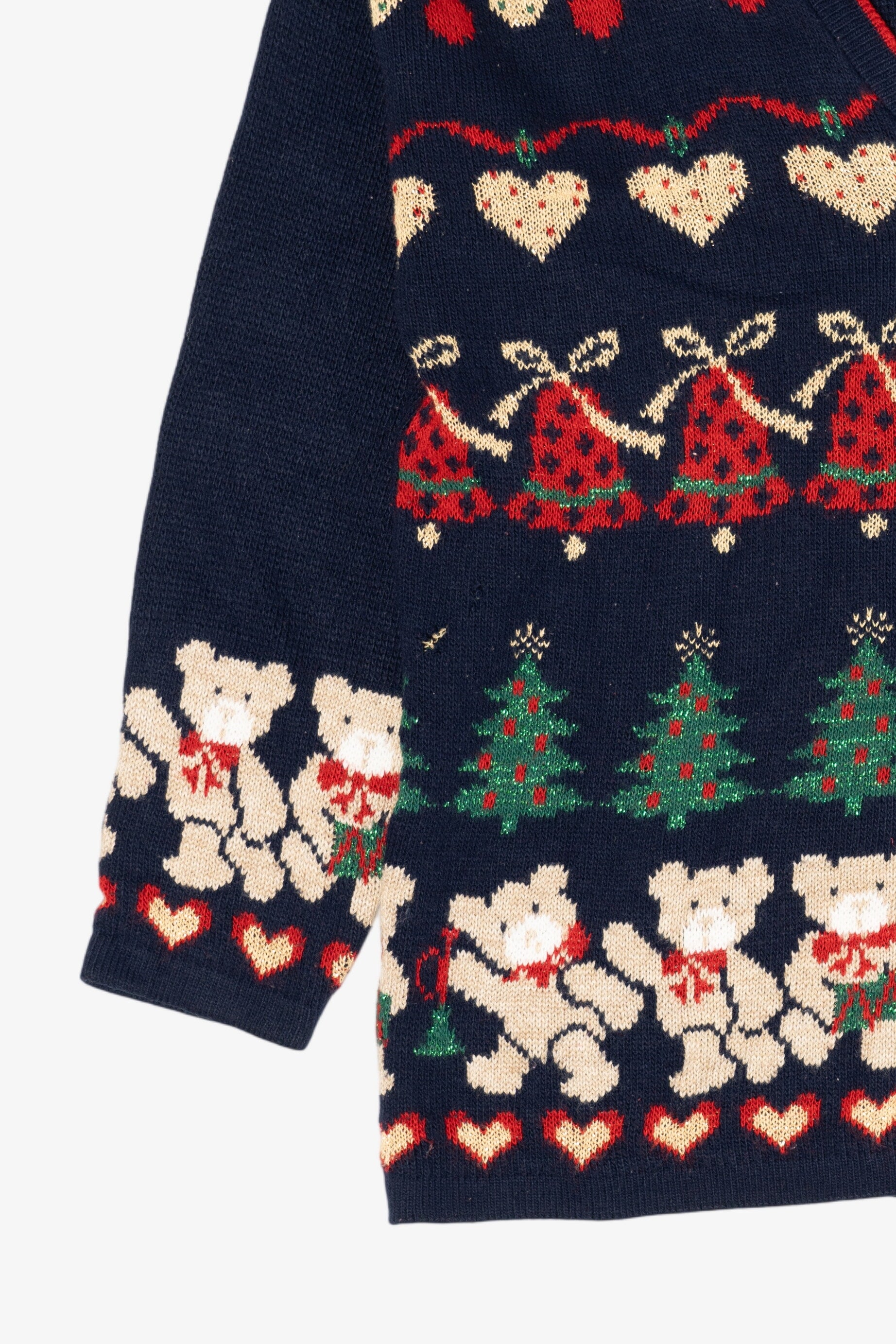 Vintage Navy Blue Nutcracker Bears Ugly Christmas Cardigan (1980s)