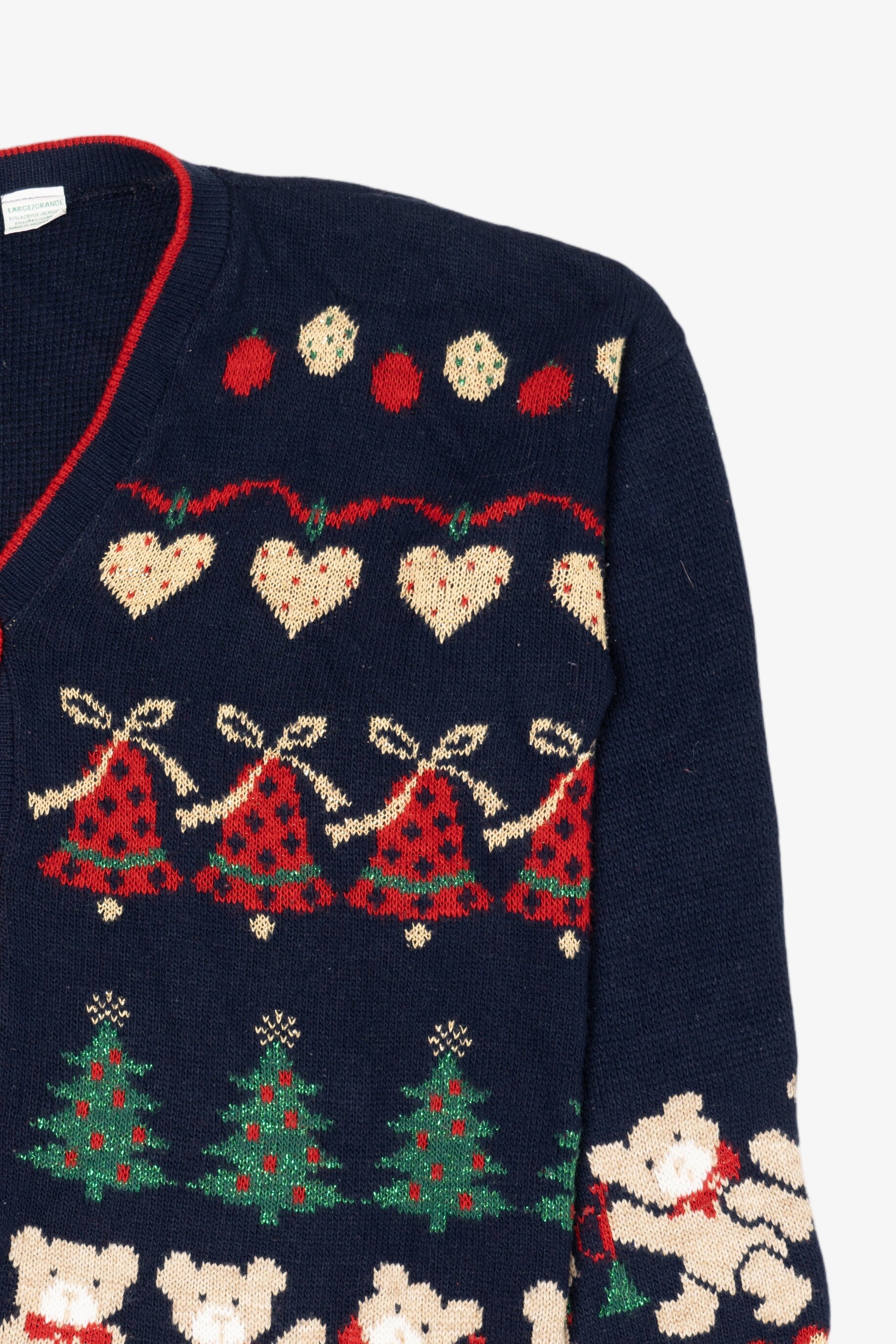 Vintage Navy Blue Nutcracker Bears Ugly Christmas Cardigan (1980s)
