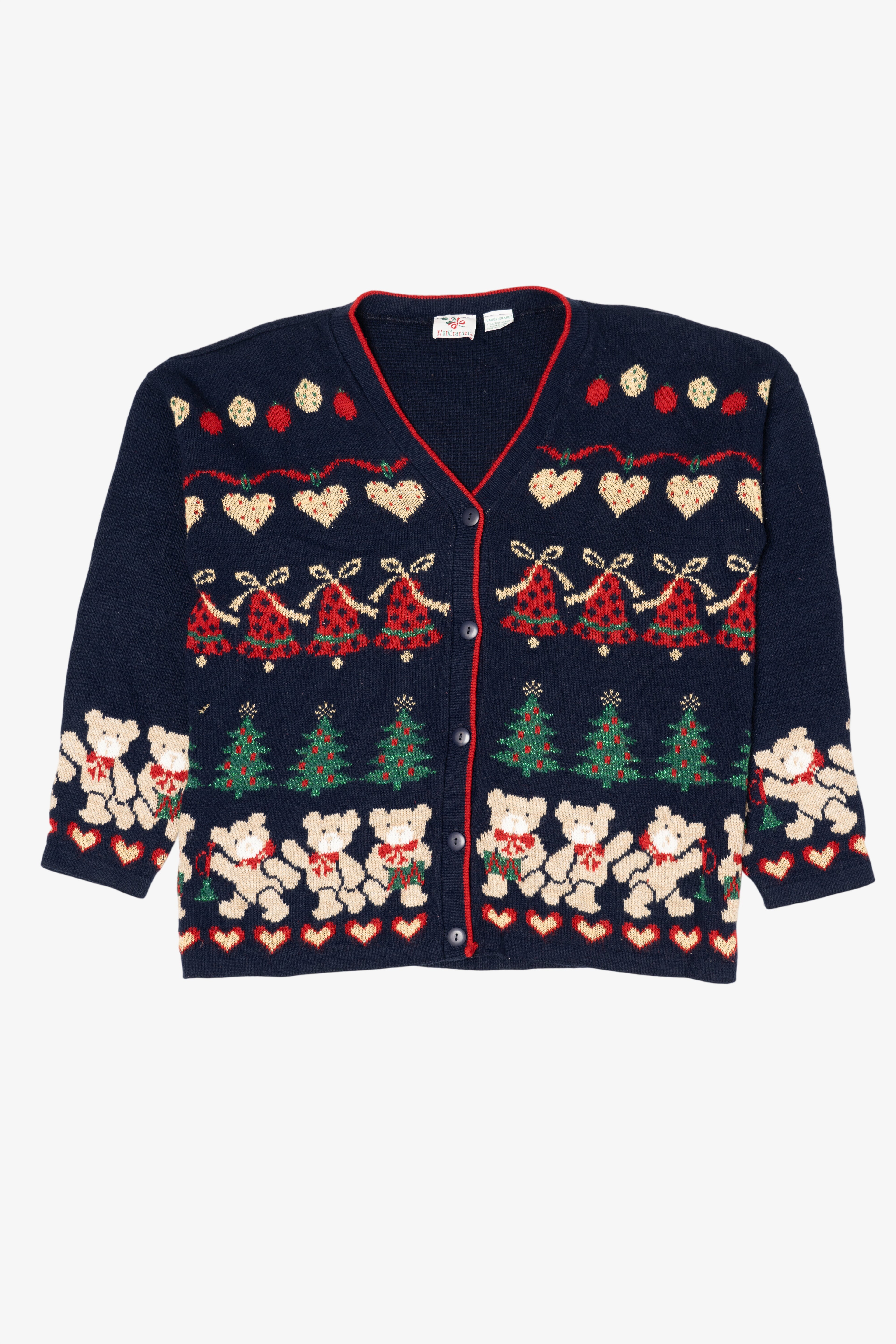 Vintage Navy Blue Nutcracker Bears Ugly Christmas Cardigan (1980s)