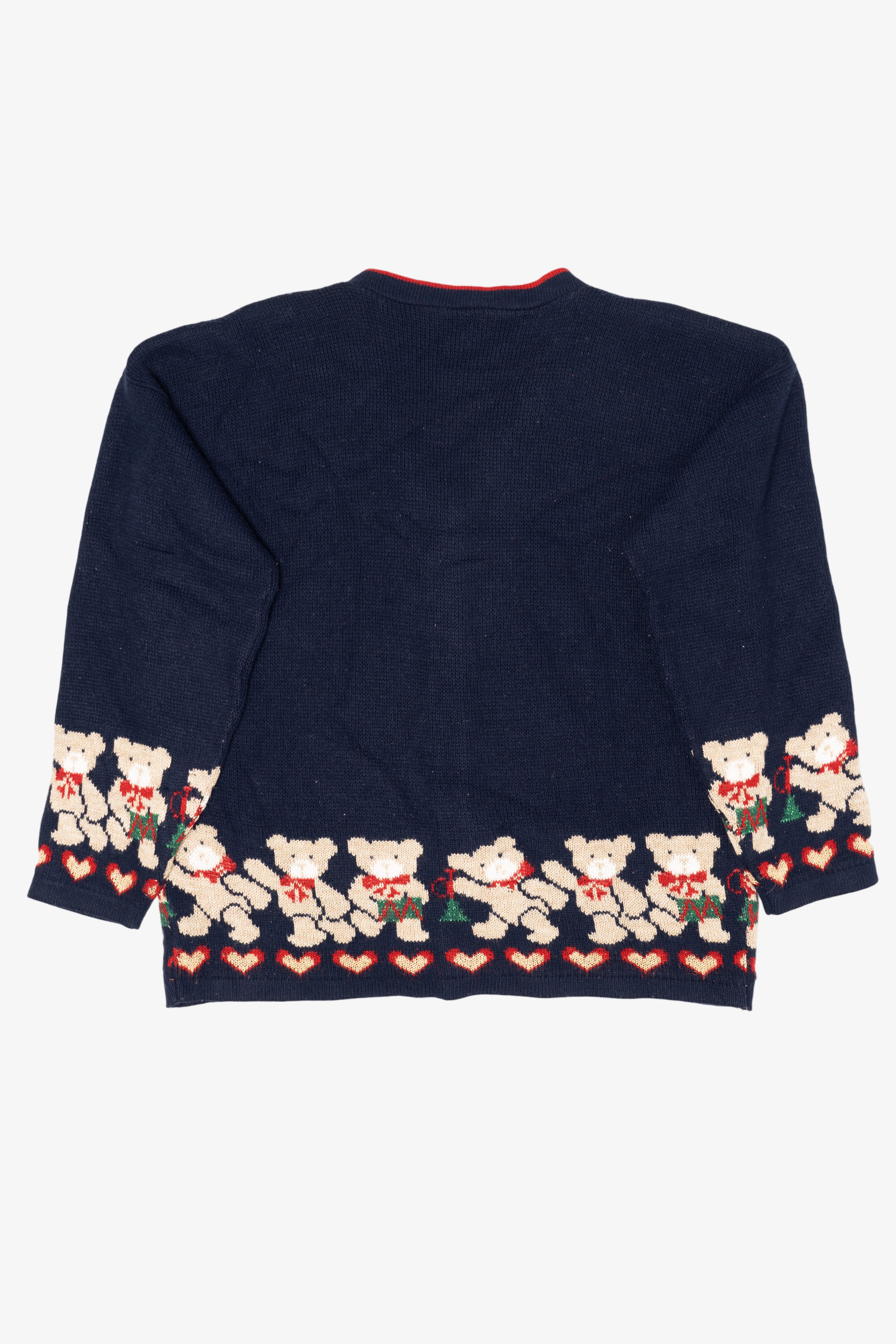 Vintage Navy Blue Nutcracker Bears Ugly Christmas Cardigan (1980s)