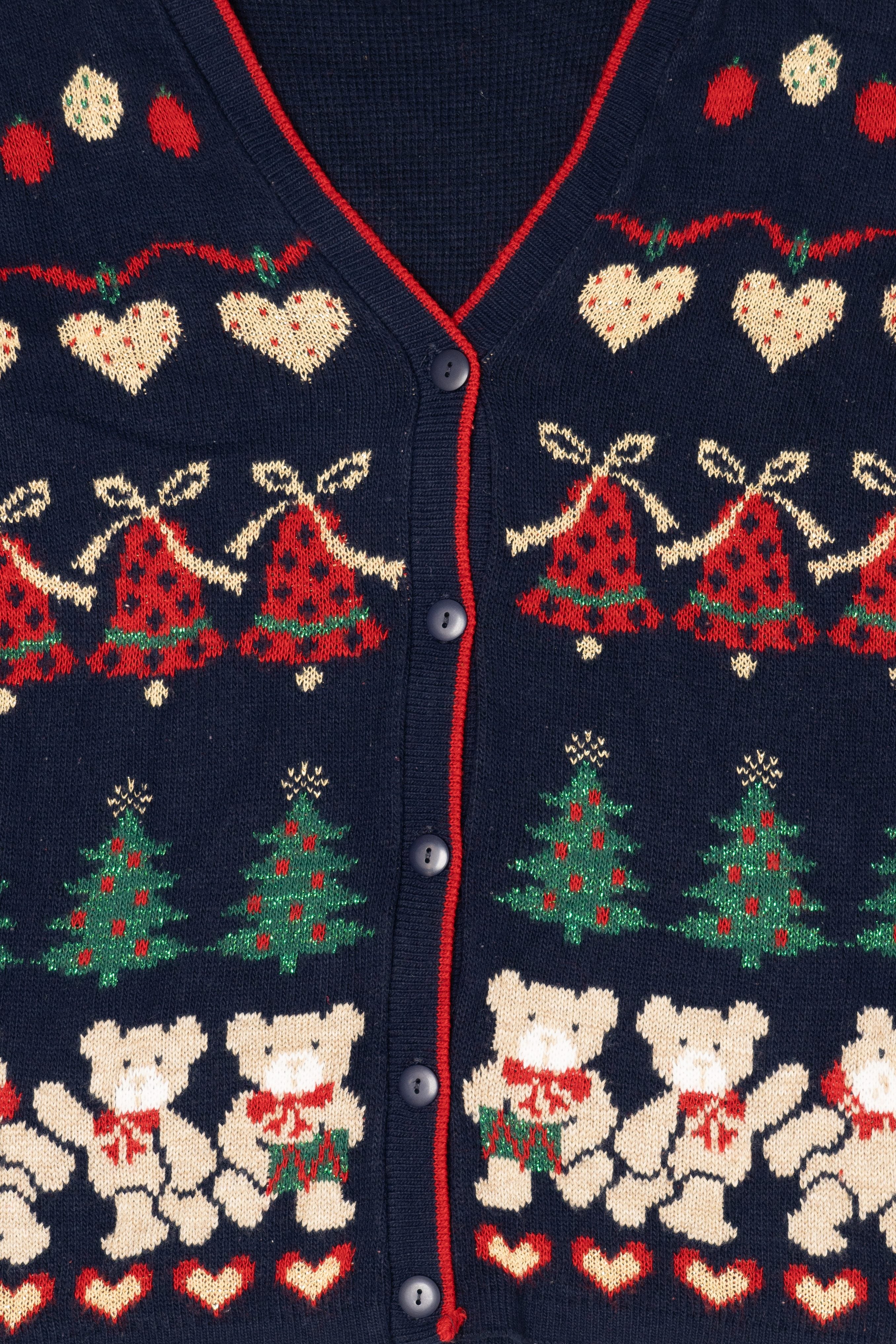 Vintage Navy Blue Nutcracker Bears Ugly Christmas Cardigan (1980s)