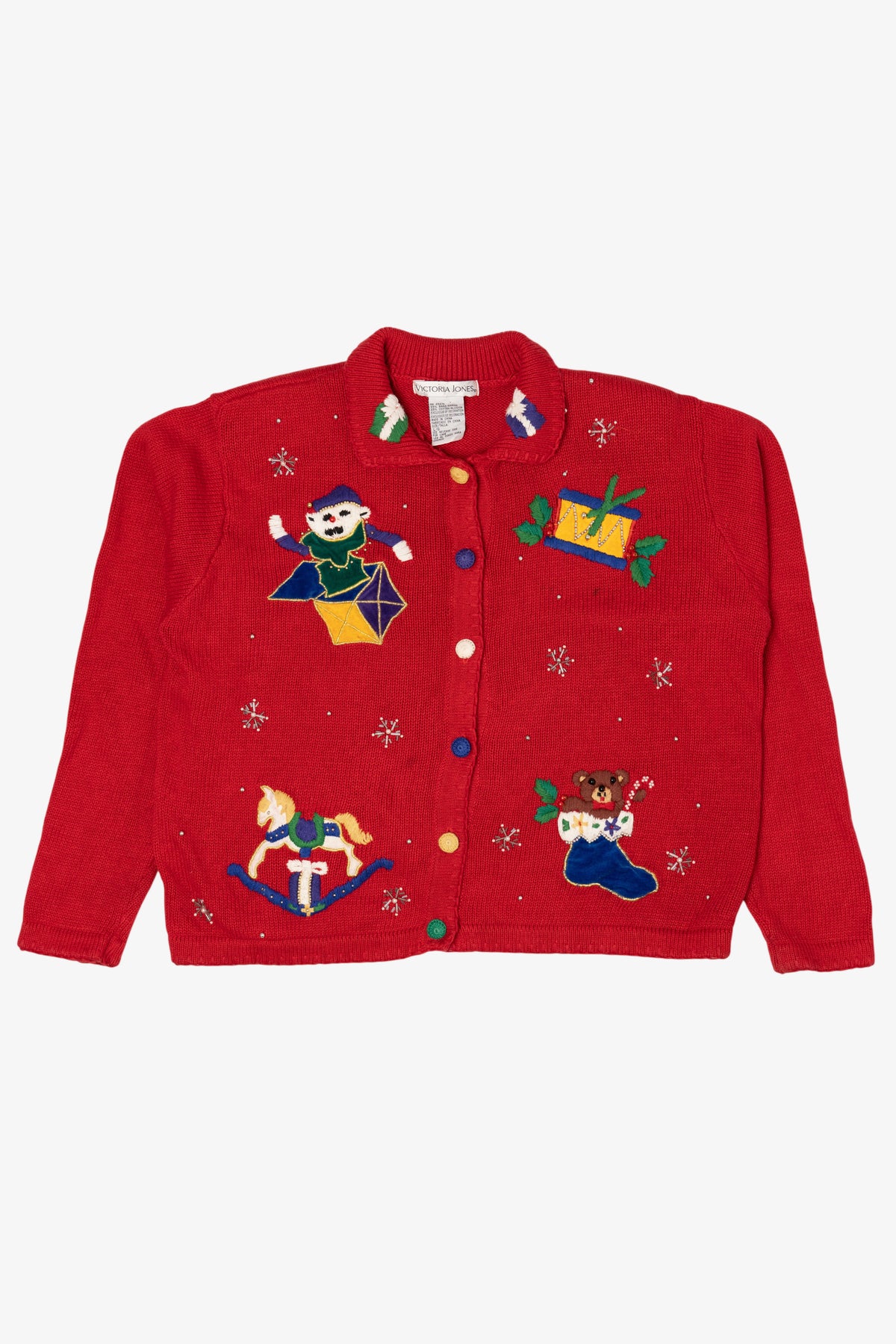 Vintage Red Victoria Jones Toys Ugly Christmas Cardigan (1990s)