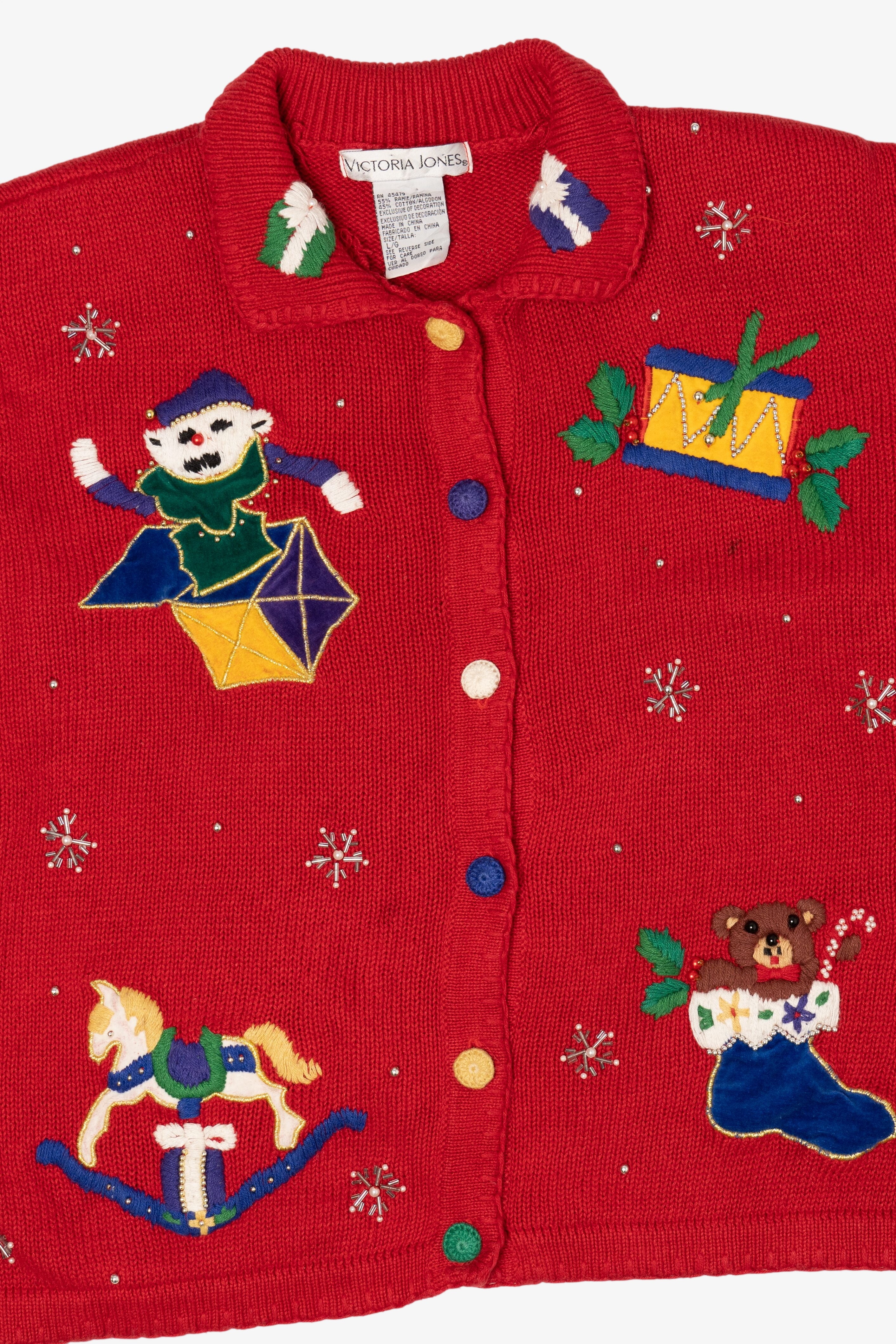 Vintage Red Victoria Jones Toys Ugly Christmas Cardigan (1990s)