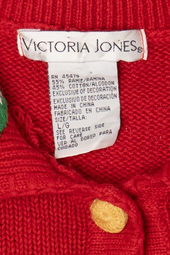 Vintage Red Victoria Jones Toys Ugly Christmas Cardigan (1990s)