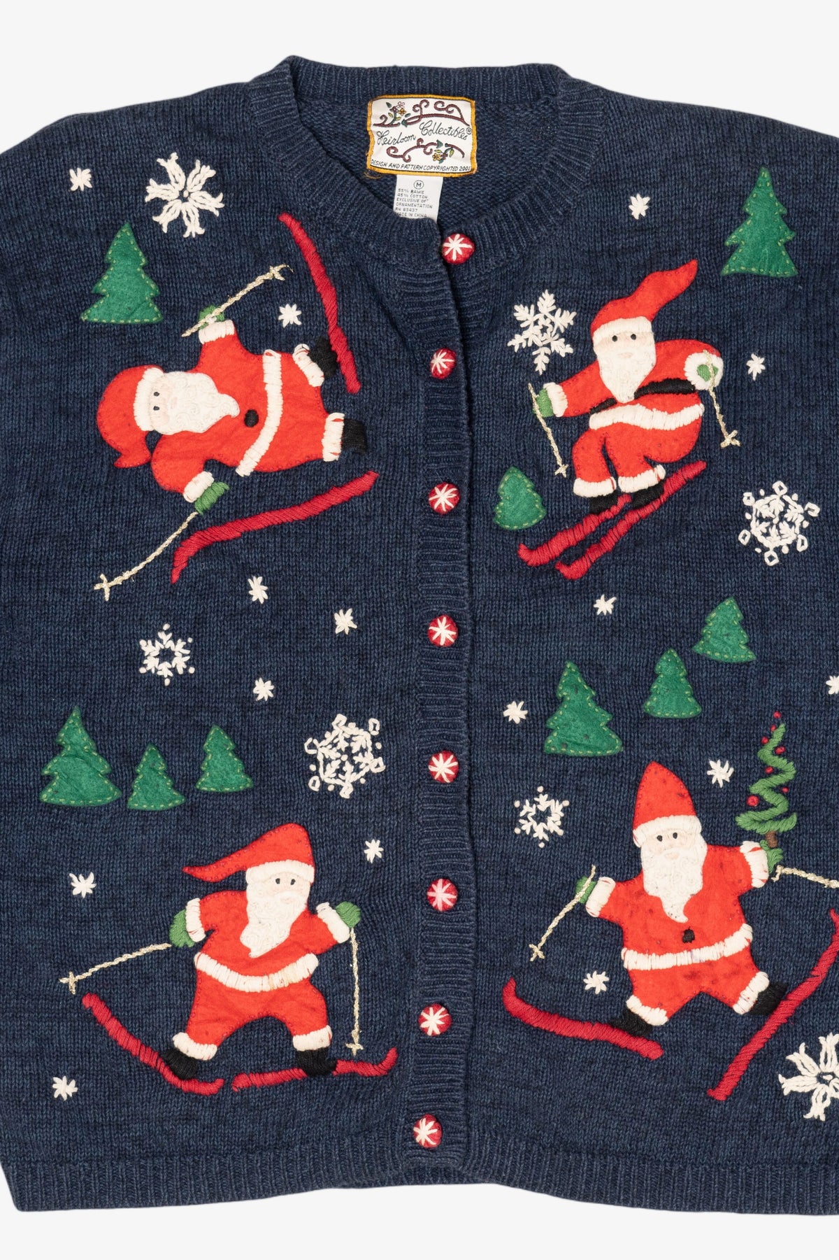 Vintage Blue Heirloom Collectible Santa Skiing Ugly Christmas Cardigan (2000s)