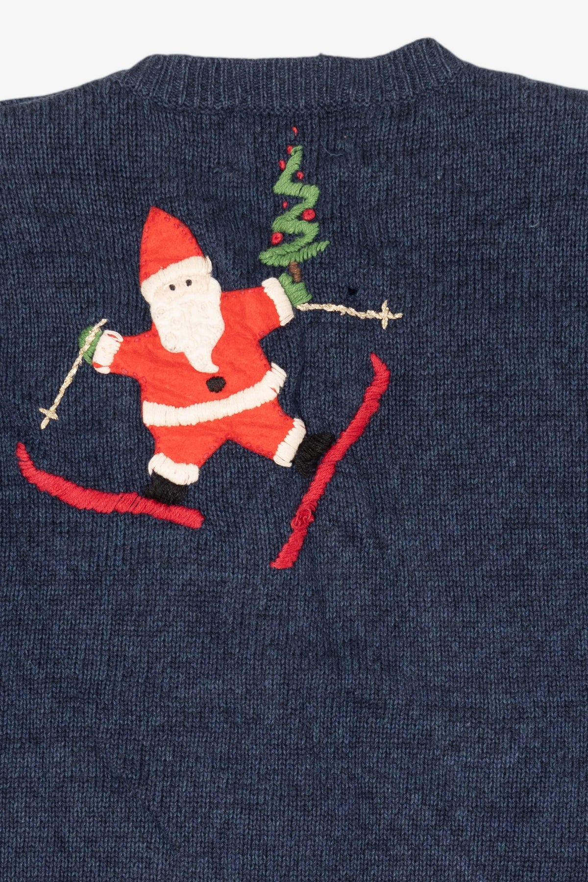 Vintage Blue Heirloom Collectible Santa Skiing Ugly Christmas Cardigan (2000s)