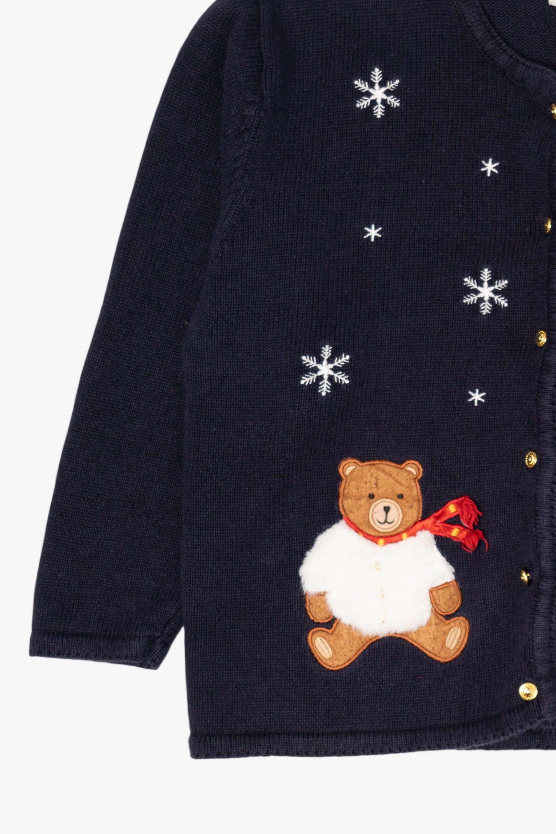 Vintage Navy Blue Crystal Kobe Bears Ugly Christmas Cardigan (1990s)