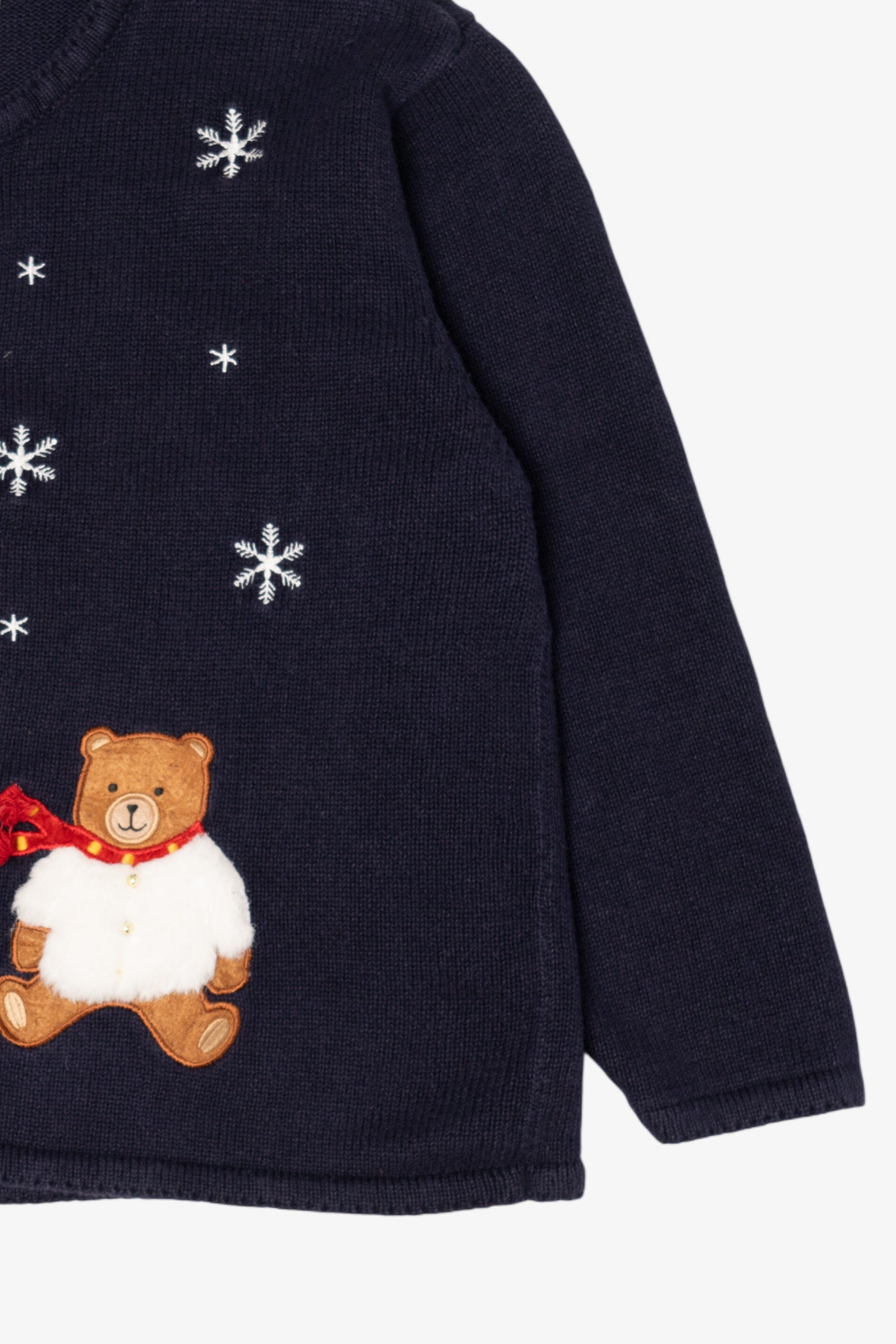 Vintage Navy Blue Crystal Kobe Bears Ugly Christmas Cardigan (1990s)