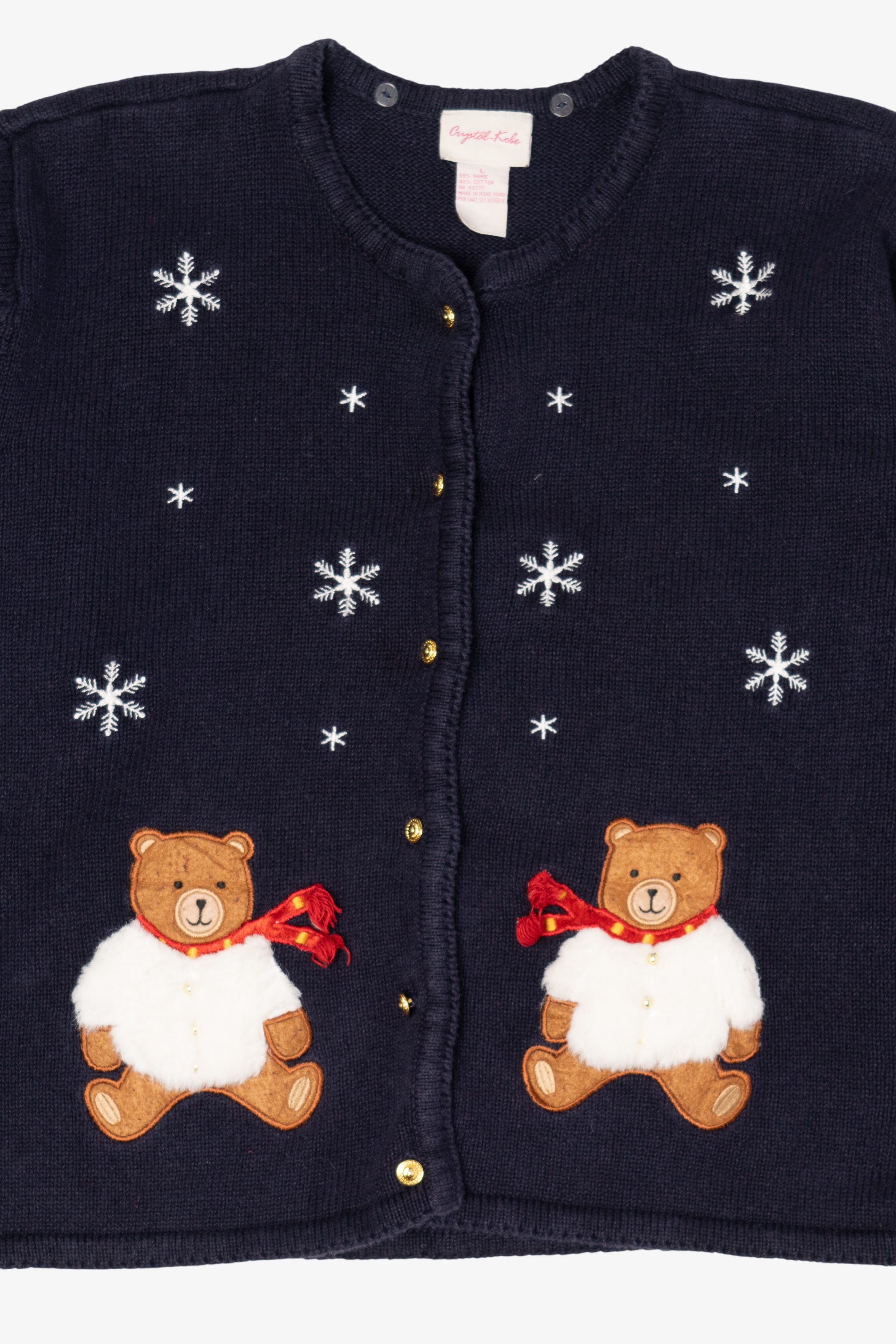 Vintage Navy Blue Crystal Kobe Bears Ugly Christmas Cardigan (1990s)