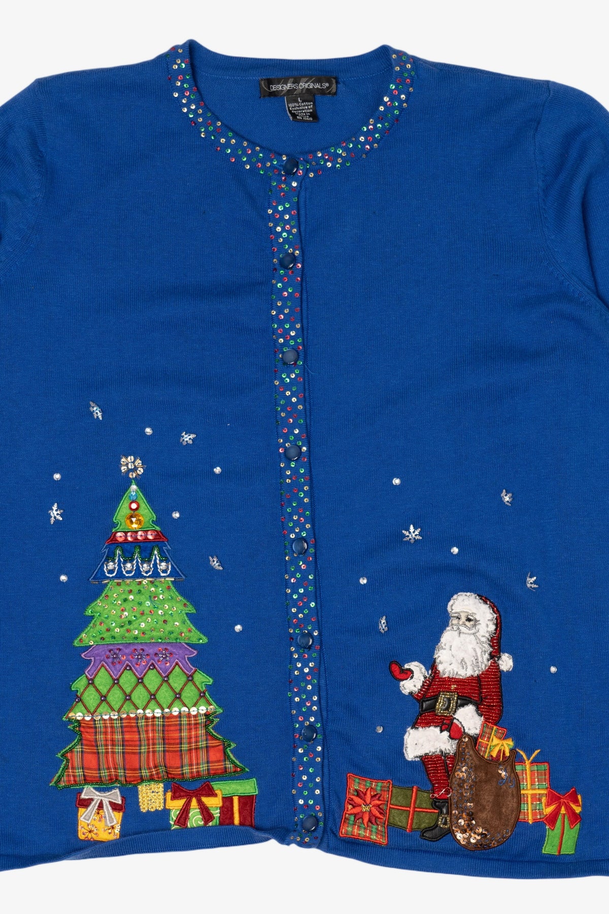 Vintage Y2k Lightweight Blue Designers Originals Santa Ugly Christmas Cardigan (2000s)
