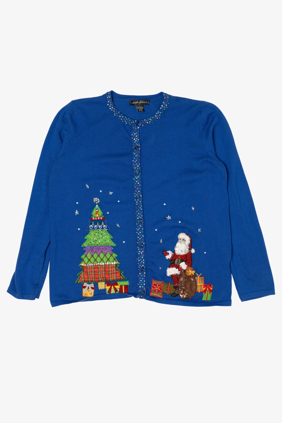 Vintage Y2k Lightweight Blue Designers Originals Santa Ugly Christmas Cardigan (2000s)