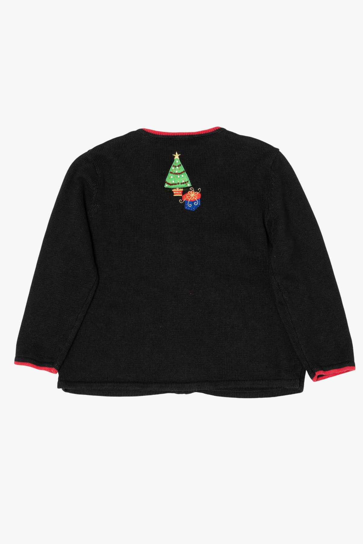 Vintage Black Tiara International Santa With Presents Ugly Christmas Cardigan (2000s)