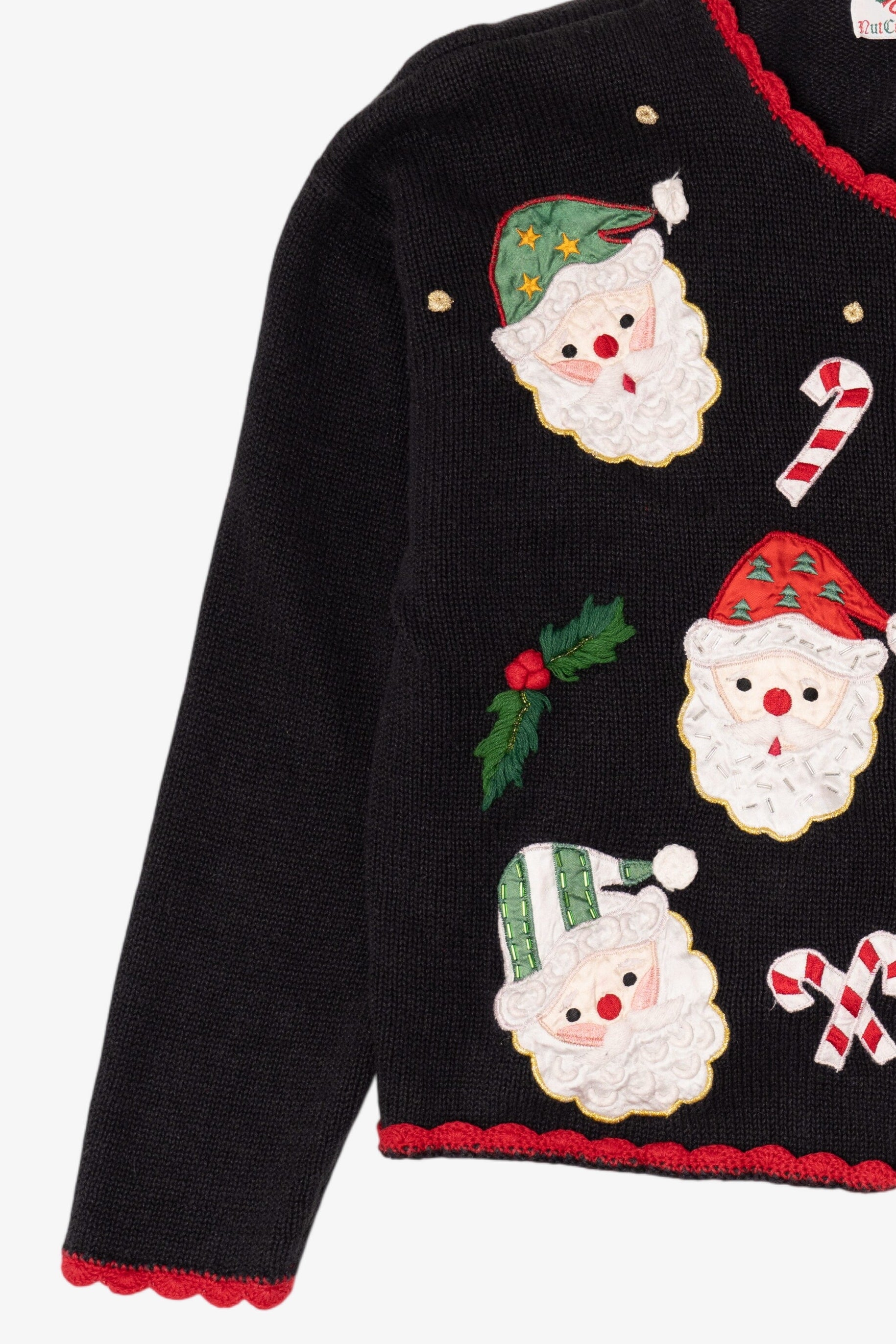 Vintage Black Nutcracker Santa Ugly Christmas Cardigan (1990s)