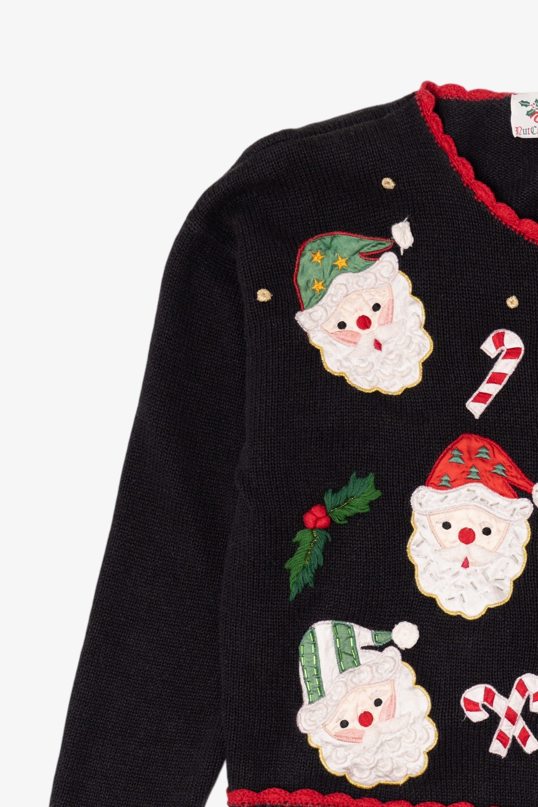 Vintage Black Nutcracker Santa Ugly Christmas Cardigan (1990s)