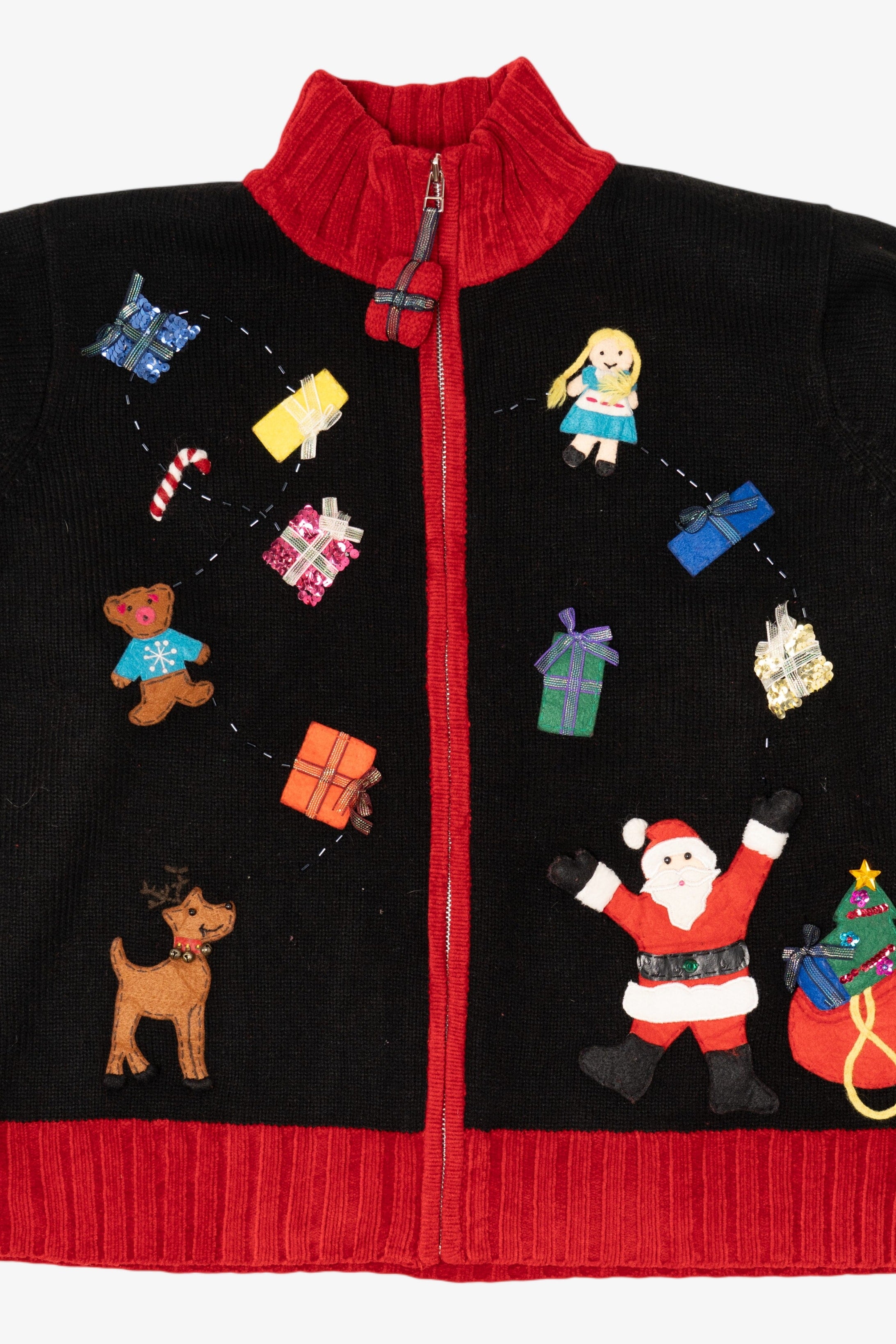 Vintage Black Karen Scott Santa With Presents Ugly Christmas Cardigan (1990s)