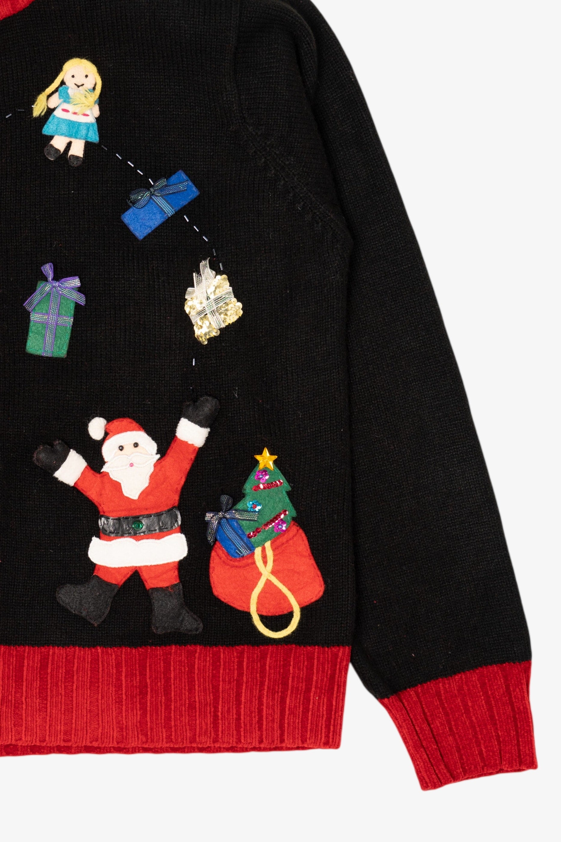 Vintage Black Karen Scott Santa With Presents Ugly Christmas Cardigan (1990s)