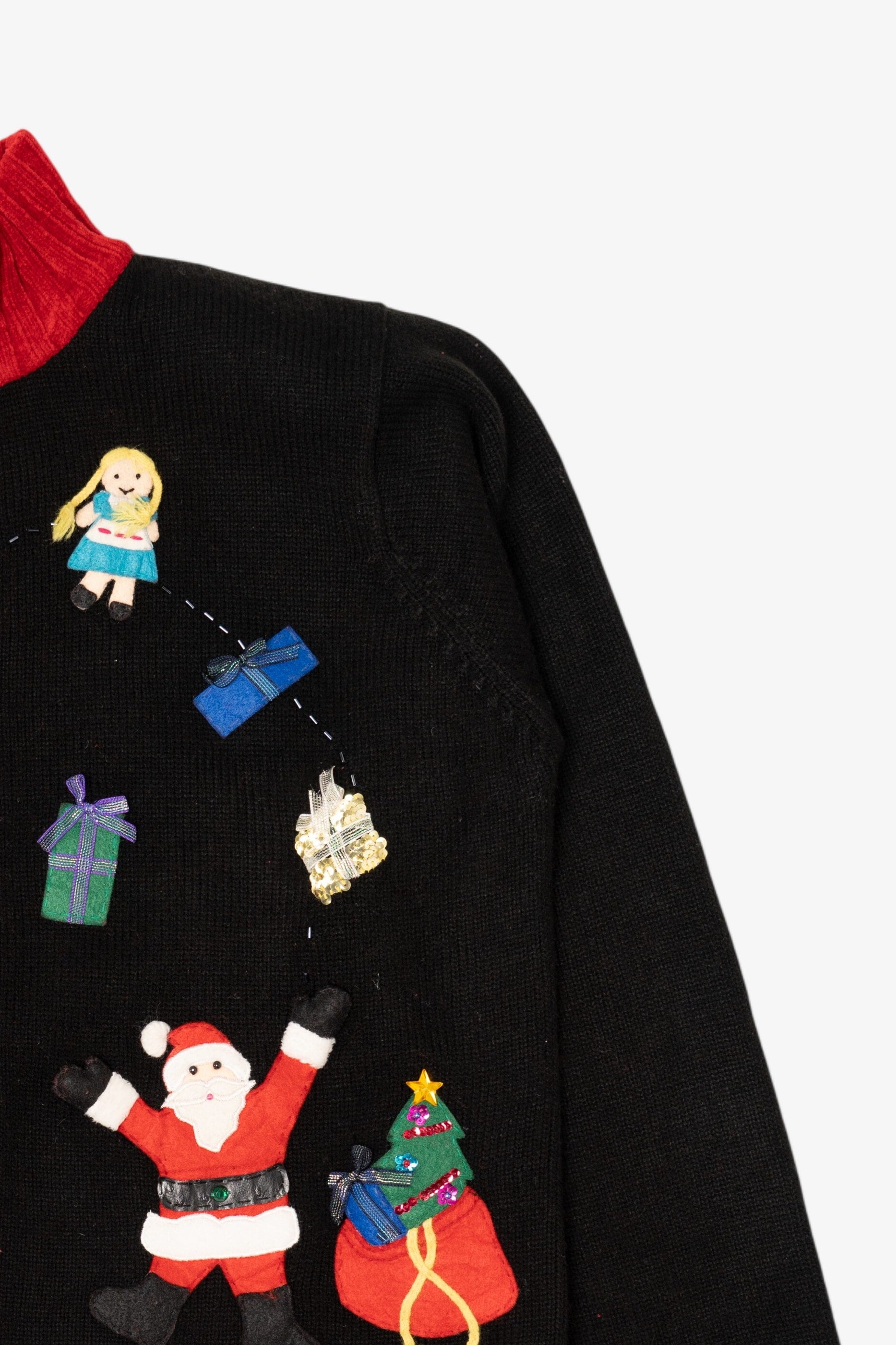 Vintage Black Karen Scott Santa With Presents Ugly Christmas Cardigan (1990s)