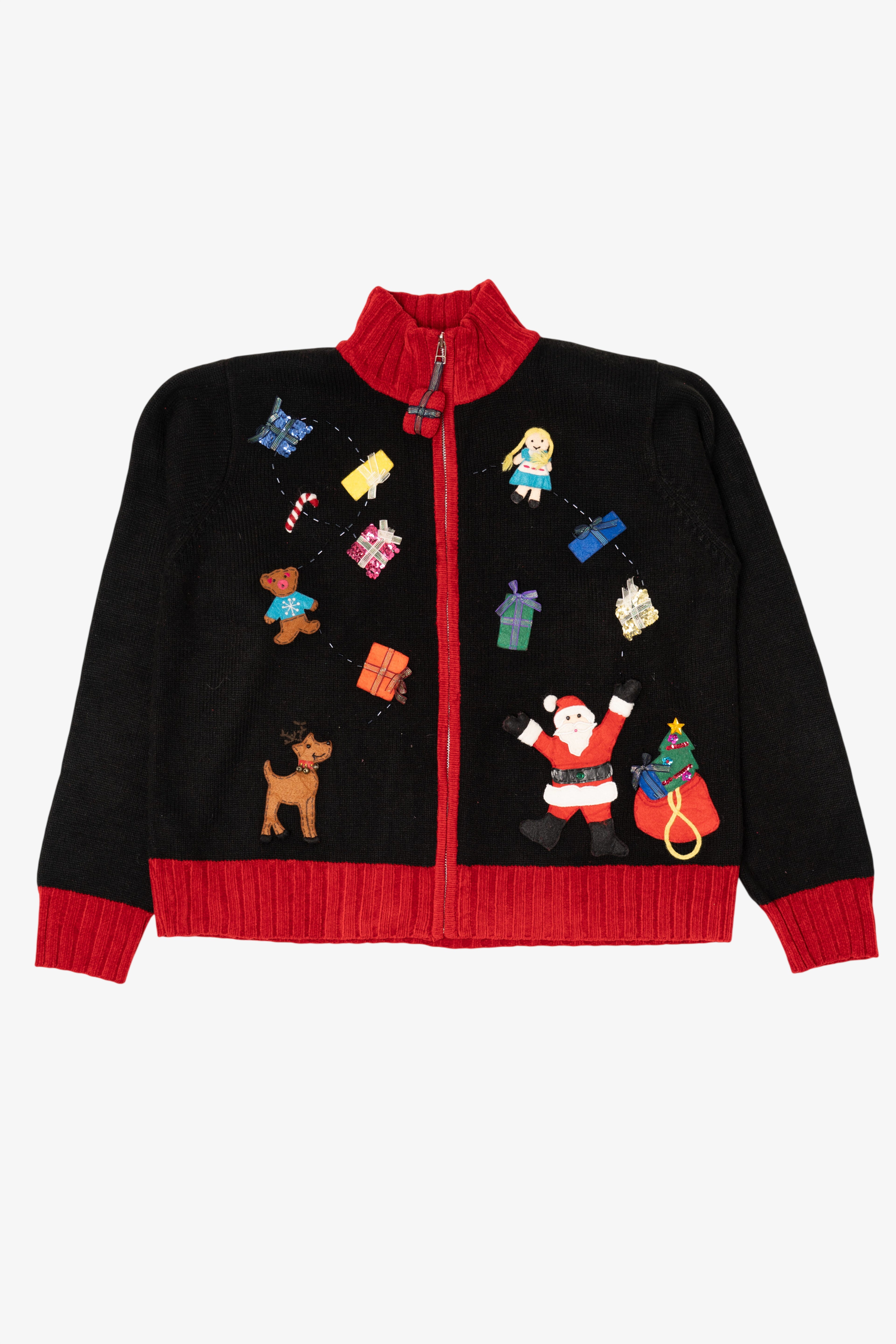 Vintage Black Karen Scott Santa With Presents Ugly Christmas Cardigan (1990s)