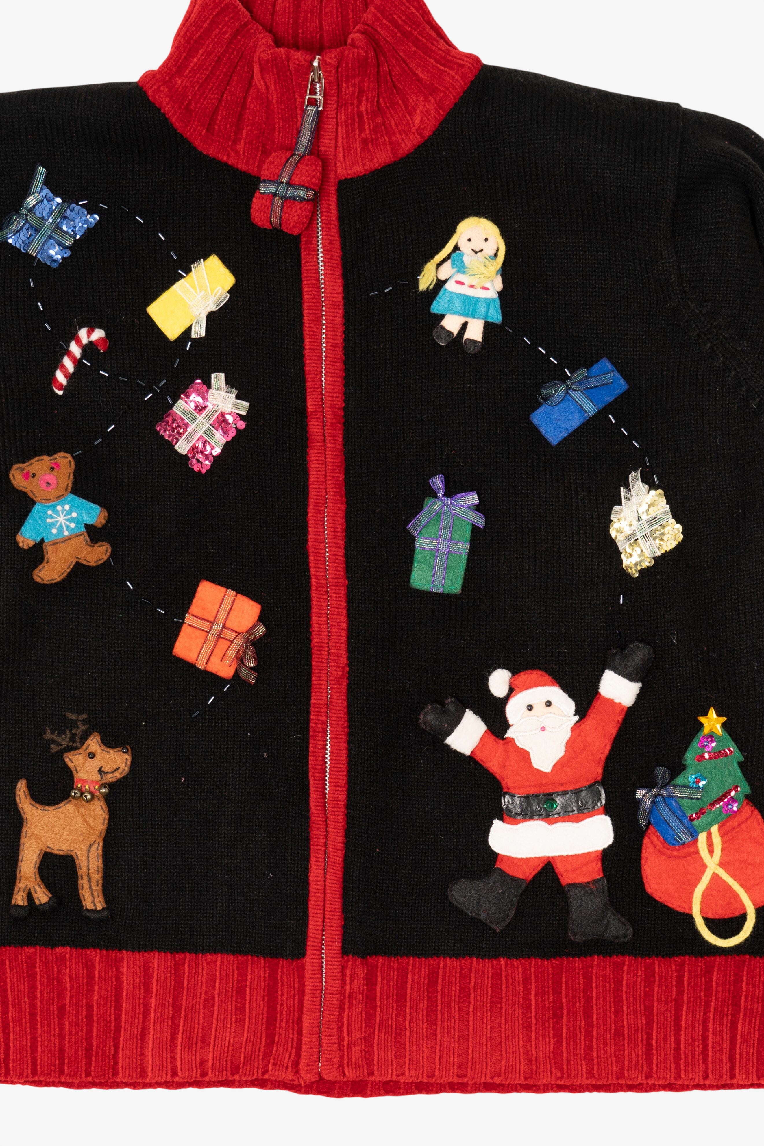 Vintage Black Karen Scott Santa With Presents Ugly Christmas Cardigan (1990s)